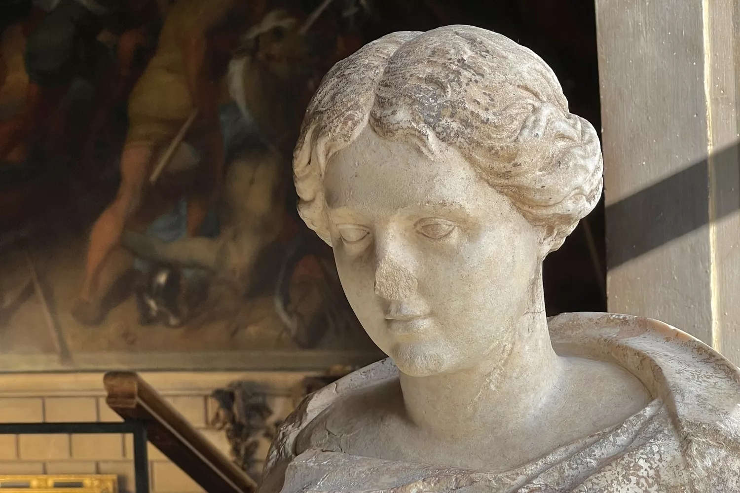 England, a female Roman statue head discovered in a parking lot