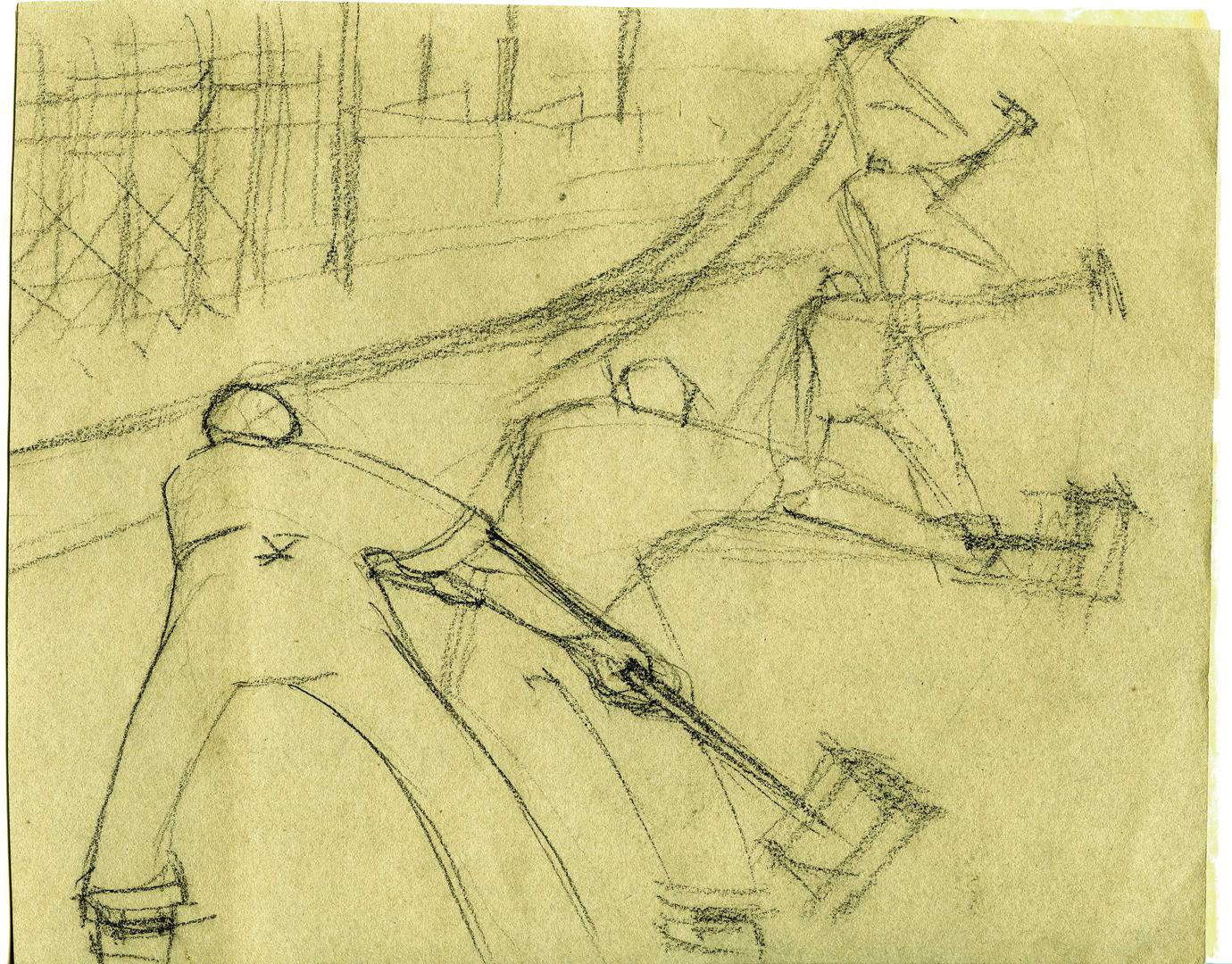 Umberto Boccioni, I martellatori, alla macchina! (um 1910; Bleistift auf Karton, 24 x 19 cm) Umberto Boccioni, I martellatori, alla macchina! (um 1910; Bleistift auf Karton, 24 x 19 cm)