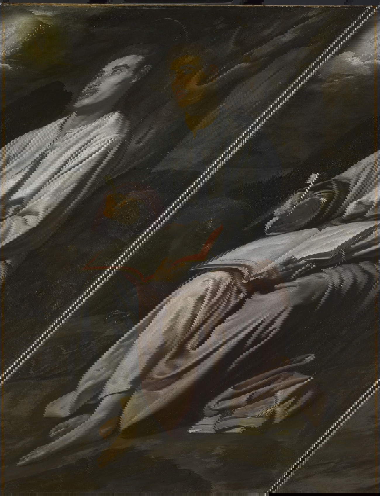 Diego Vel&aacute;zquez, San Giovanni Evangelista sull&rsquo;isola di Patmos (1618-1619; olio su tela, 135,5 x 102,2 cm; Londra, The National Gallery. Acquistato con una sovvenzione speciale e i contributi del Pilgrim Trust e dell'Art Fund, 1956)