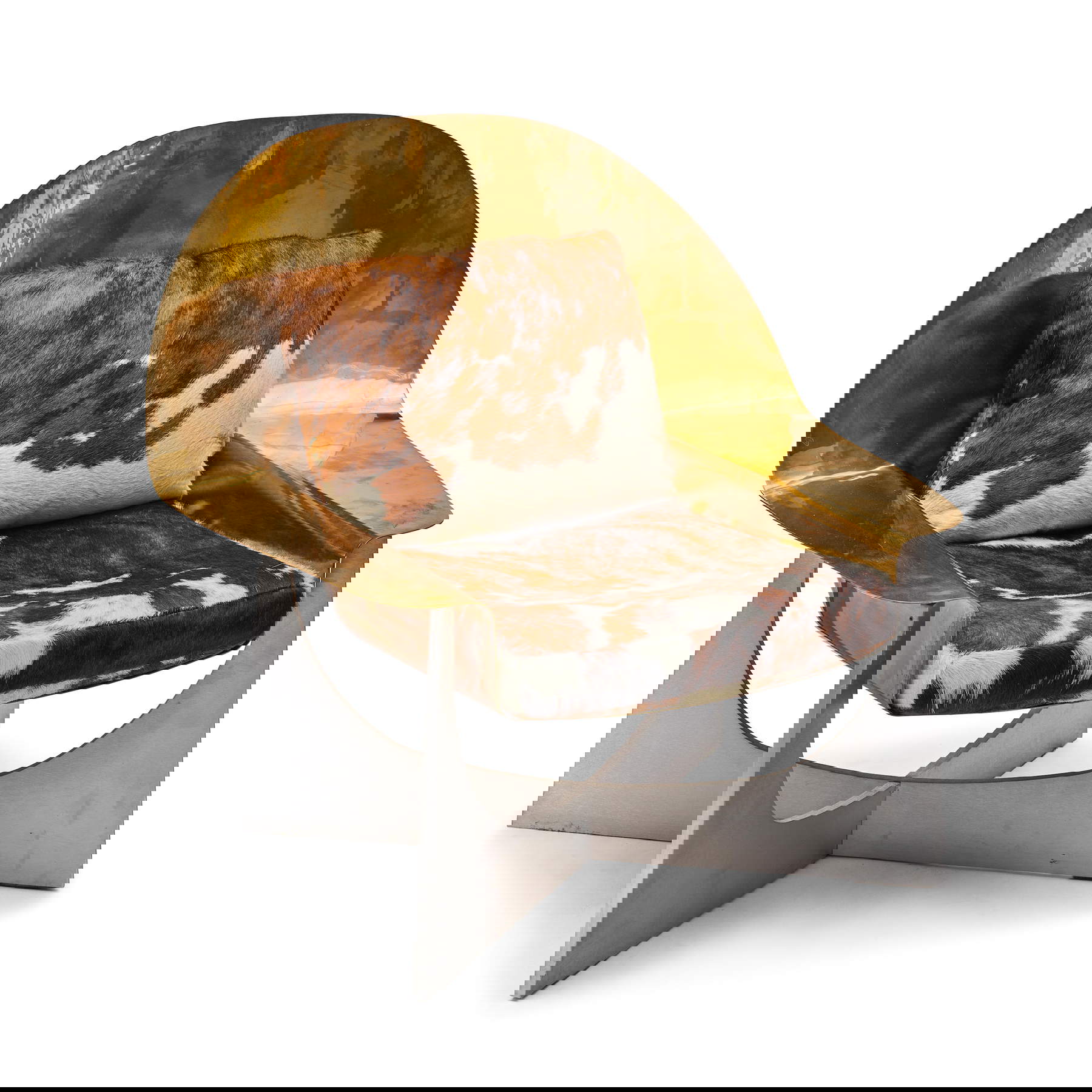 Philippe Hiquily, Armchair (1971 [2004]; ottone, acciaio, pelle bovina, 87 x 93 x 81,5 cm)