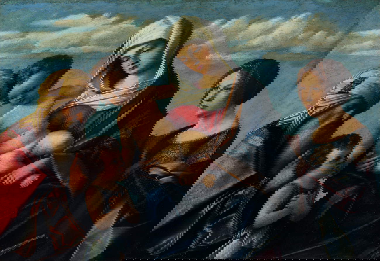Vincenzo Catena, Virgen con el Niño y San Juan entre los Santos Zacarías y Catalina de Siena (probablemente tabla transportada sobre lienzo; 72 X 104 cm)