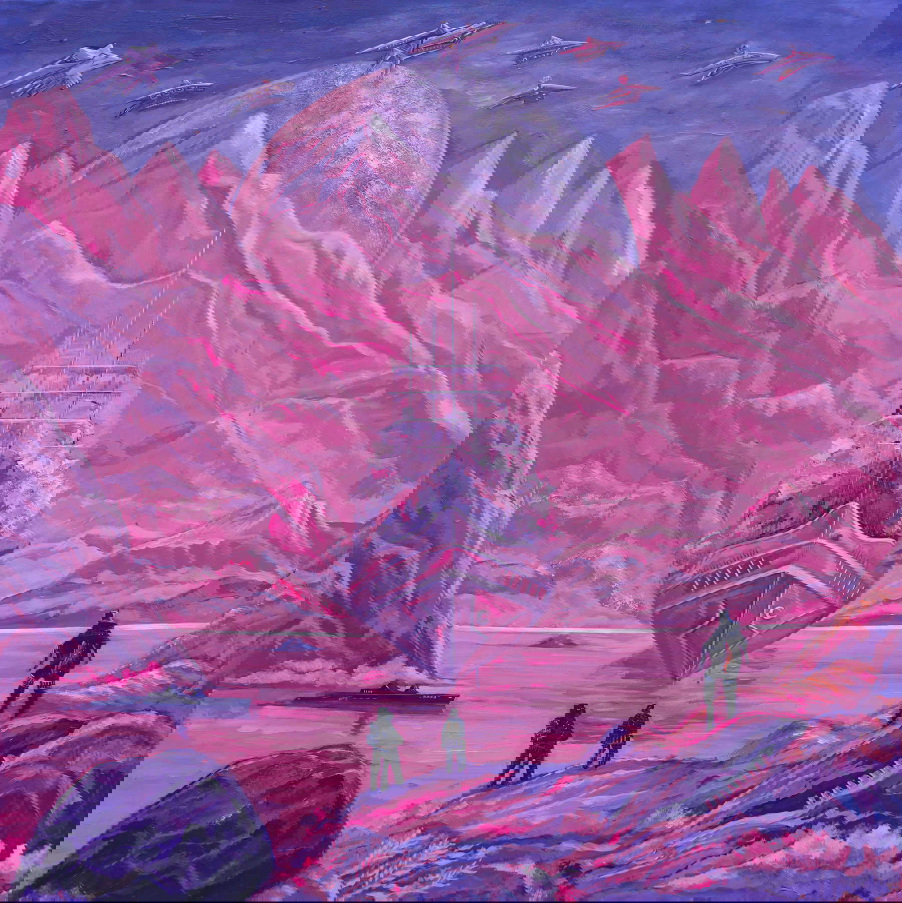 Vusala Agharaziyeva, Pink Planet (2023-2024; acrilico su tela, 130 x130 cm). Foto: Nigar Rzayeva. Su concessione di Vusala Agharaziyeva