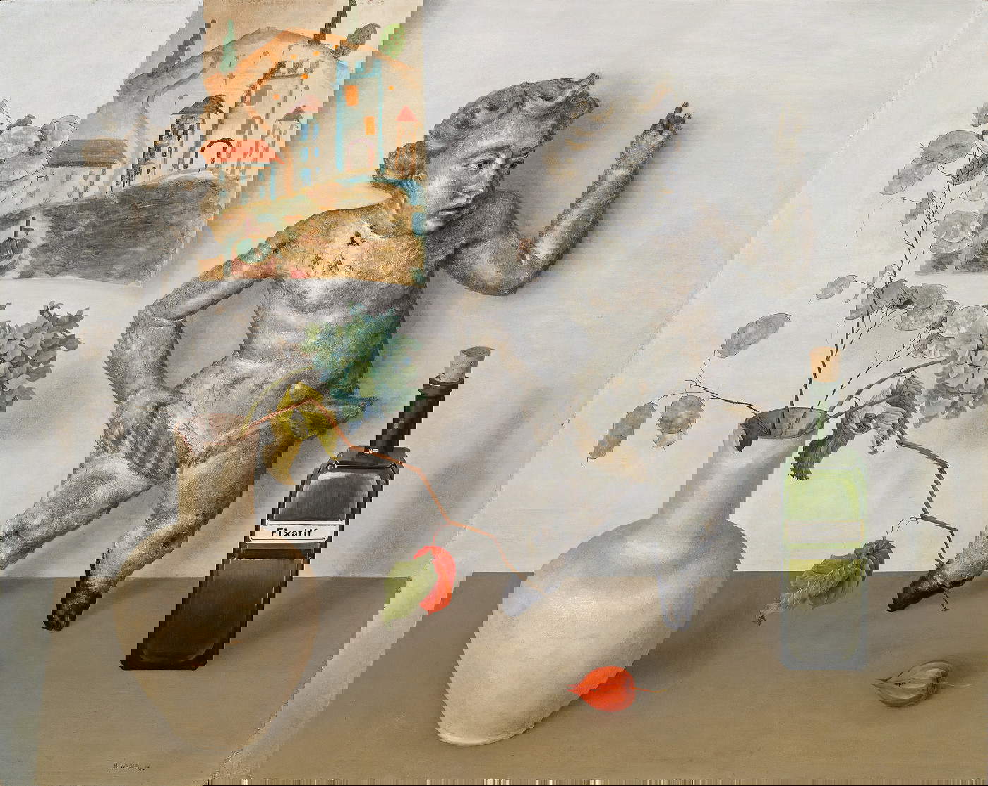 Rudolf Wacker, Nature morte à l'ange (1933 ; huile sur panneau, 60 x 75 cm) &copy;Collection privée Hessen, Allemagne. Photo : Auktionshaus im Kinsky GmbH, Vienne