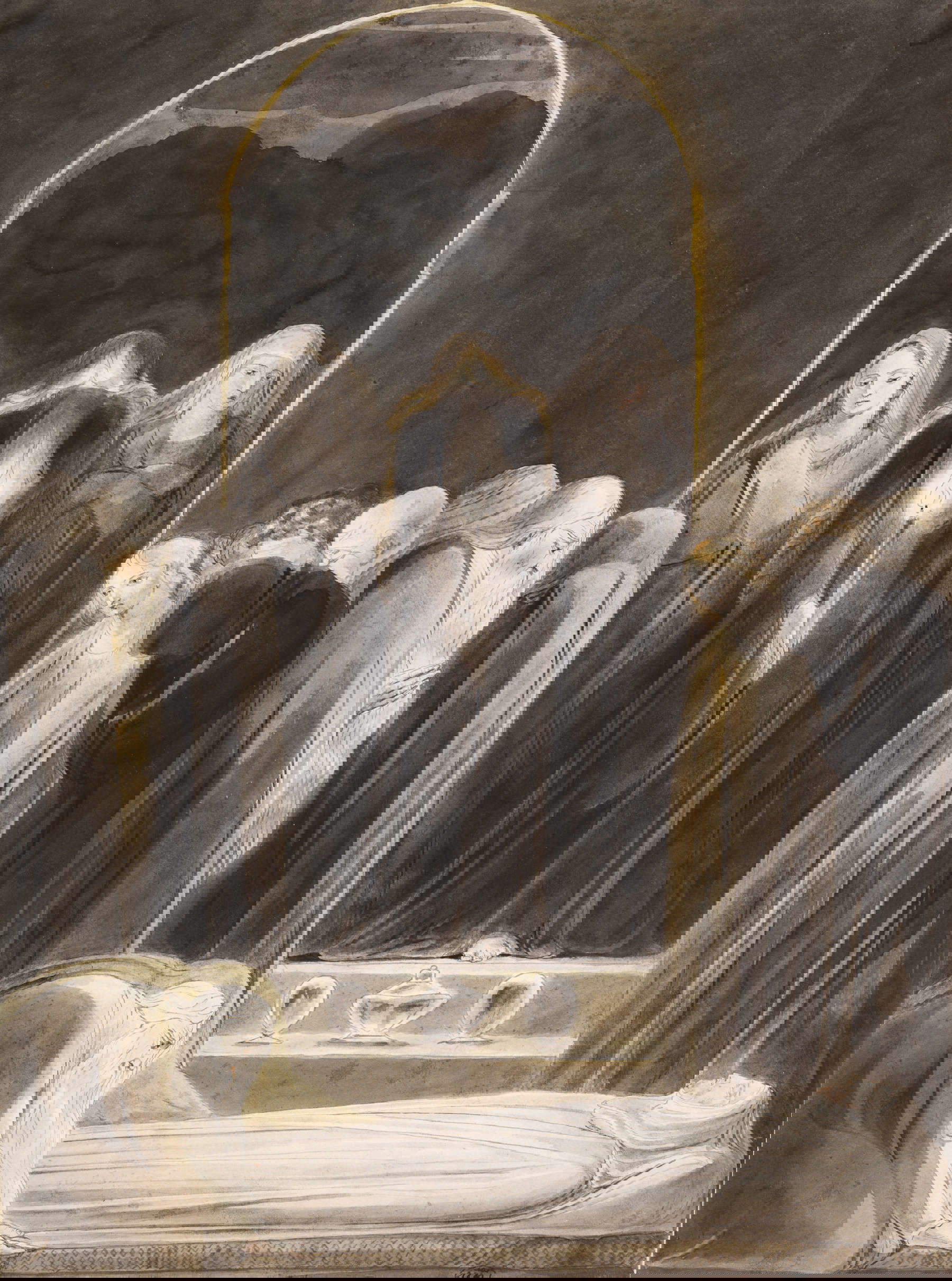 William Blake, Das Begräbnis (um 1805; Tusche und Aquarell auf Papier; London, Tate). Foto: Tate William Blake, Das Begräbnis (um 1805; Tusche und Aquarell auf Papier; London, Tate). Foto: Tate