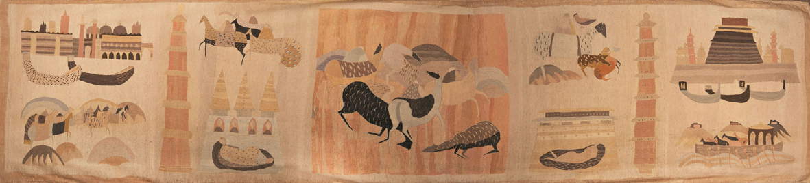 Zoran Mu&scaron;ič, Storia di Marco Polo (1951 ; panneau brodé, 206 &times; 856 cm ; Rome, Galleria Nazionale d'Arte Moderna e Contemporanea, inv. 16129, en dépôt au Museo della Cantieristica di Monfalcone).