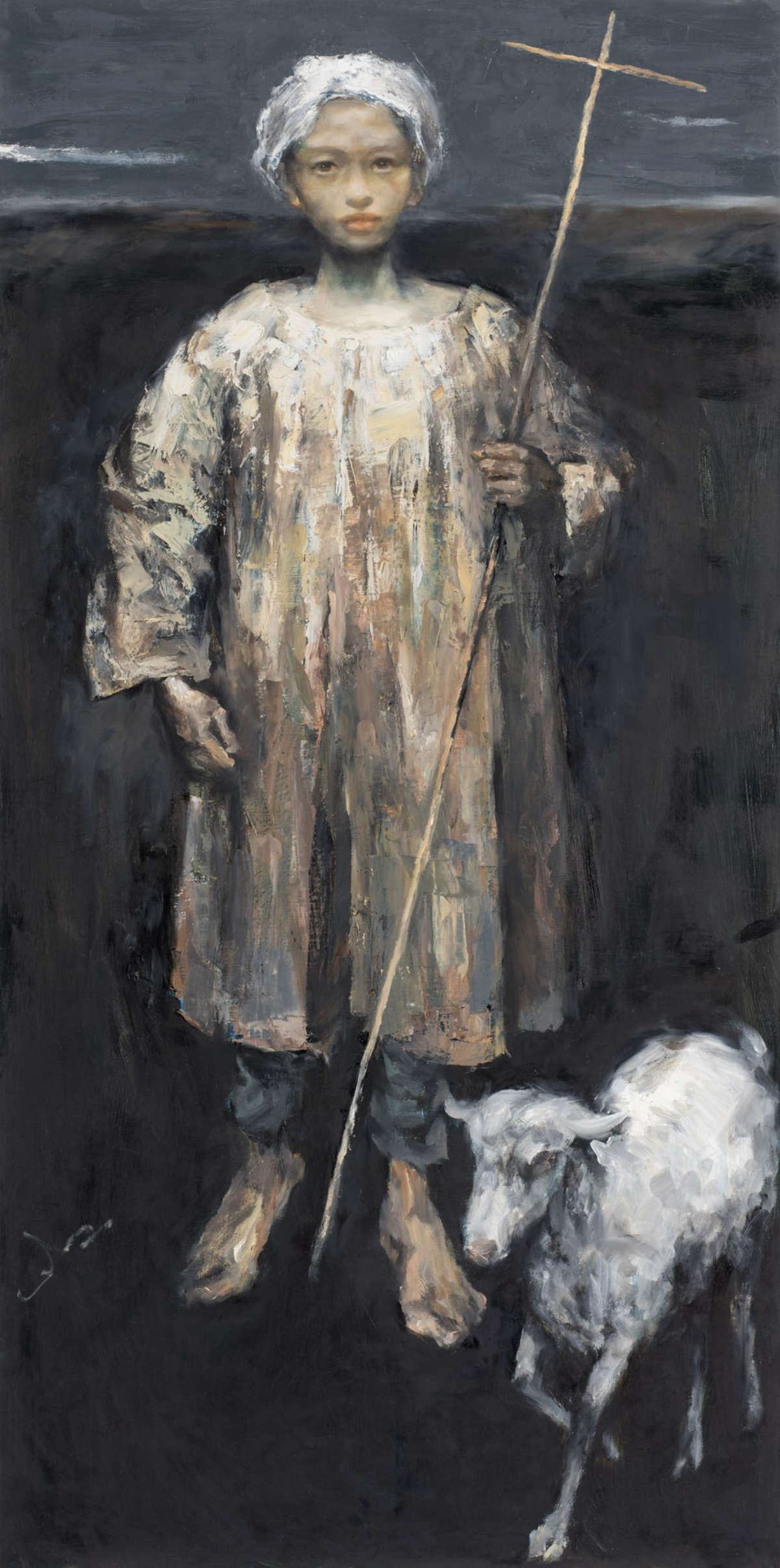 Cen Long, La pastorella (2017; olio su tela, 120 x 60 cm) Cen Long, La pastorella (2017; olio su tela, 120 x 60 cm)