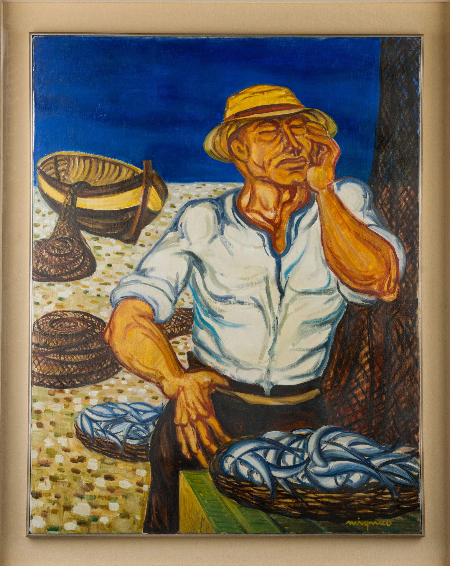 Giuseppe Migneco, Vendeur de poisson (1972 ; huile sur toile, 70 &times; 55 cm ; Reggio Calabria, Palazzo della Cultura 'Pasquino Crupi')