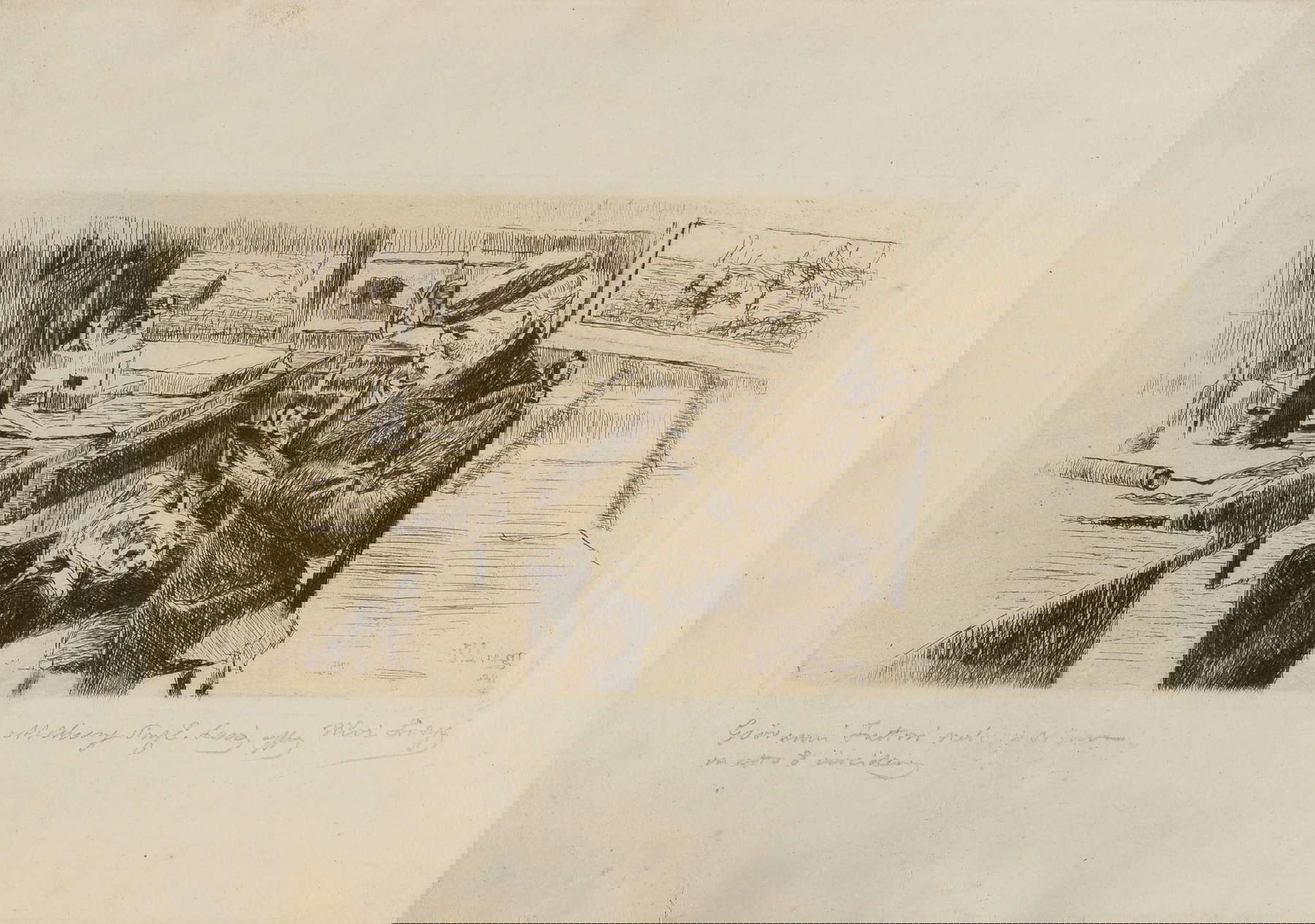 Ulvi Liegi, Giovanni Fattori dans son atelier en train de graver (1904 ; eau-forte et aquatinte, 120 x 250 mm ; collection privée) Ulvi Liegi, Giovanni Fattori dans son atelier en train de graver (1904 ; eau-forte et aquatinte, 120 x 250 mm ; collection privée)