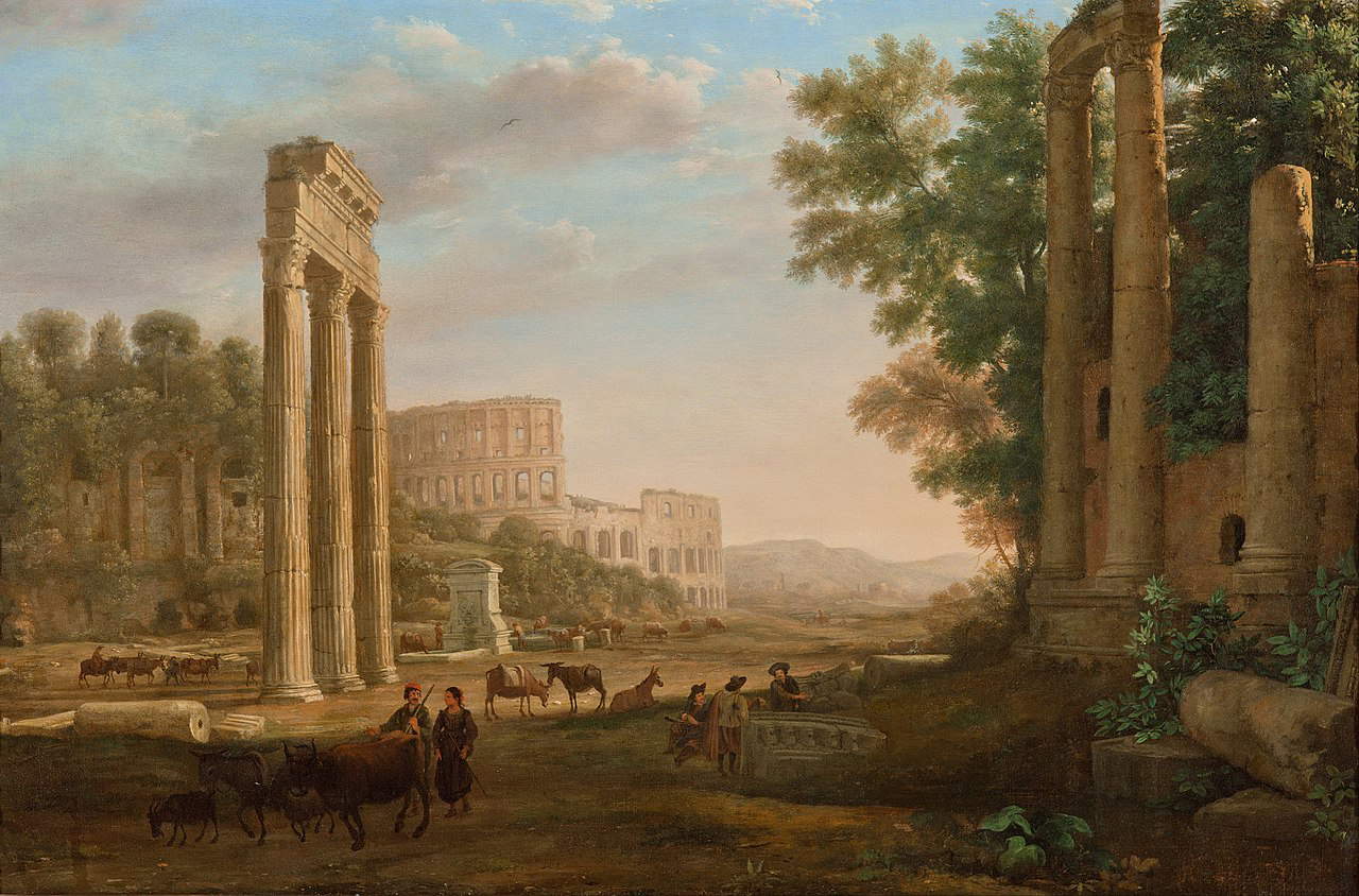 Claude Lorrain, Capriccio with Ruins of Rome (c. 1634; oil on canvas, 79.7 x 118.8 cm; Adelaide, Art Gallery of South Australia) Claude Lorrain, Capriccio with Ruins of Rome (c. 1634; oil on canvas, 79.7 x 118.8 cm; Adelaide, Art Gallery of South Australia)