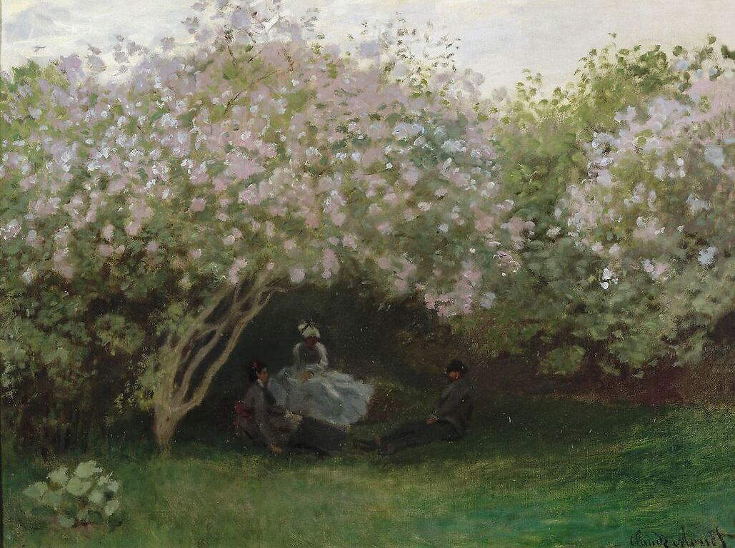 Claude Monet, Resting Under the Lilacs (1873; oil on canvas, 50 x 65 cm; Paris, Musée d'Orsay) Claude Monet, Resting Under the Lilacs (1873; oil on canvas, 50 x 65 cm; Paris, Musée d'Orsay)
