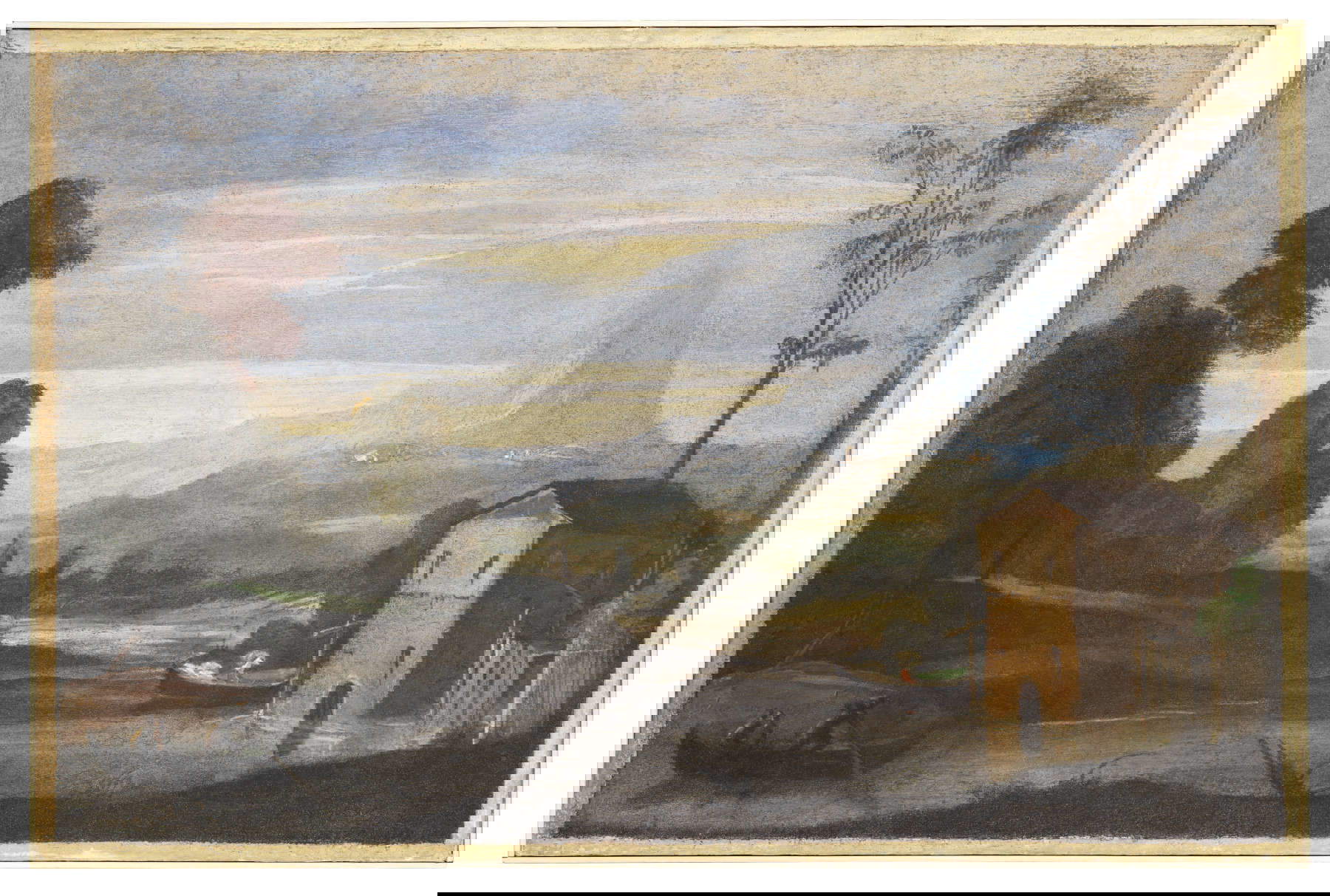 Guercino, Landscape with River, Two Boats and a Mill, from the Pannini House cycle (1615- 1617; fresco reported on canvas, 72 x 109 cm; Cento, Pinacoteca Civica) Guercino, Landscape with River, Two Boats and a Mill, from the Pannini House cycle (1615- 1617; fresco reported on canvas, 72 x 109 cm; Cento, Pinacoteca Civica)