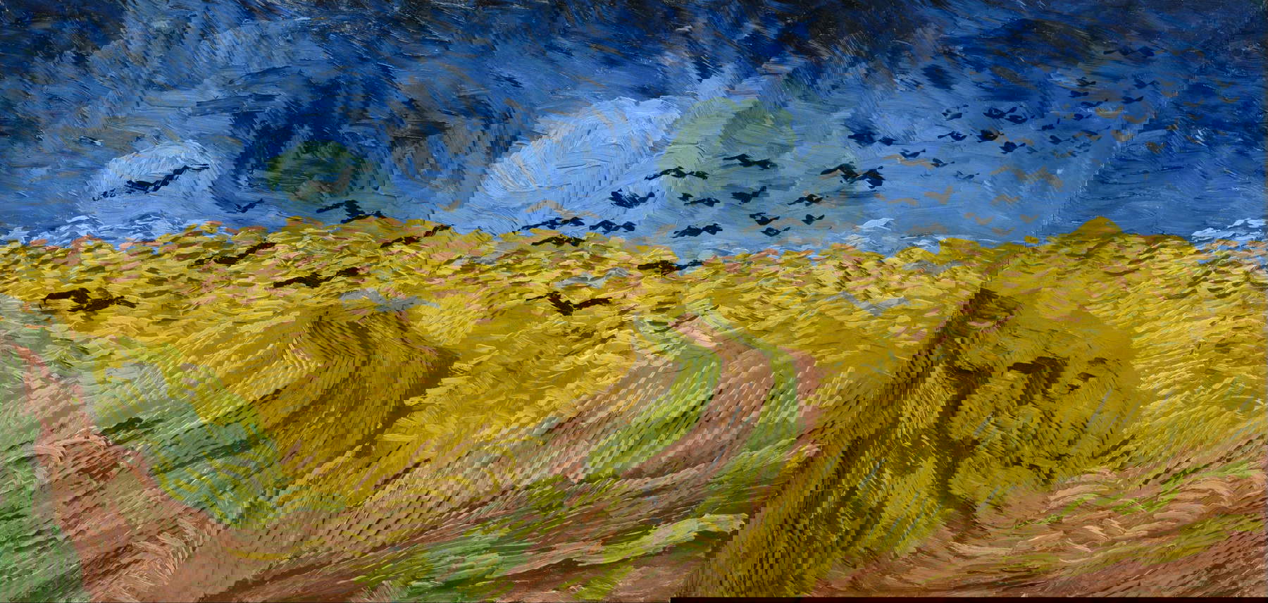 Vincent van Gogh, Wheat Field with Flight of Crows (1890; oil on canvas, 50.3 x 103 cm; Amsterdam, Van Gogh Museum) Vincent van Gogh, Wheat Field with Flight of Crows (1890; oil on canvas, 50.3 x 103 cm; Amsterdam, Van Gogh Museum)