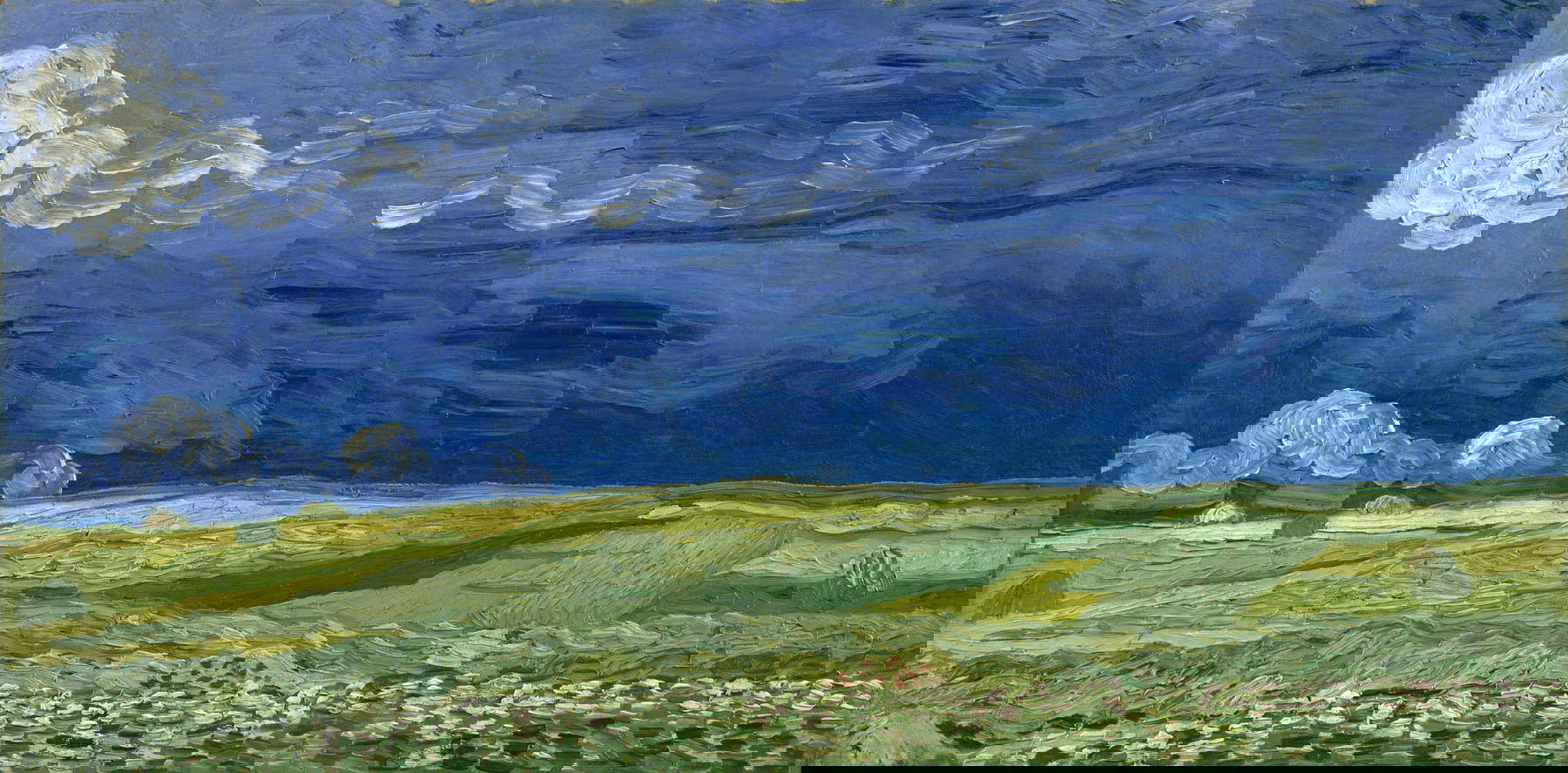 Vincent van Gogh, Wheatfield under storm clouds (July 1890; oil on canvas, 50 x 100 cm; Amsterdam, Van Gogh Museum) Vincent van Gogh, Wheatfield under storm clouds (July 1890; oil on canvas, 50 x 100 cm; Amsterdam, Van Gogh Museum)