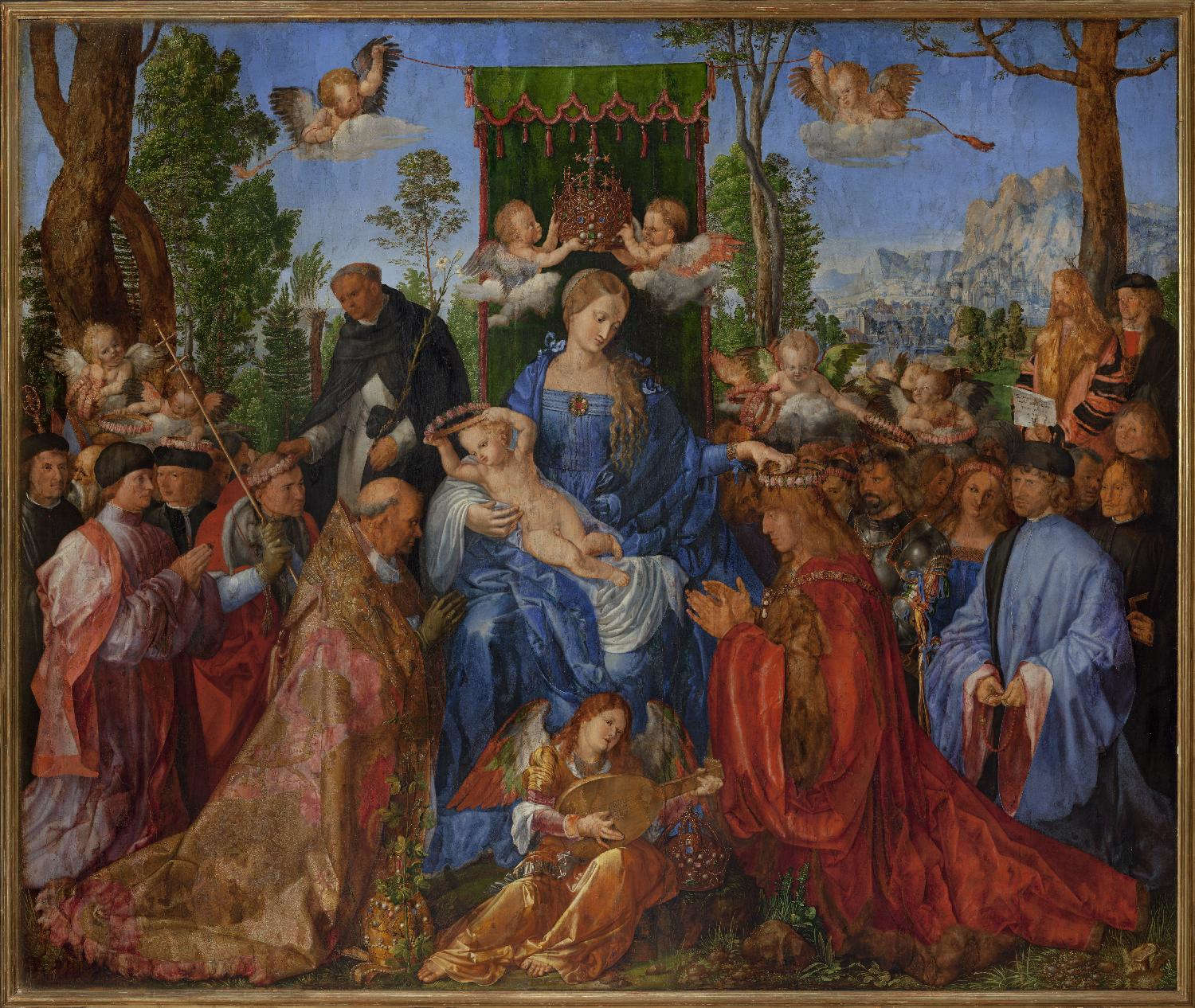 Albrecht Dürer, The Feast of the Rosary (1506; oil on panel, 162x194.5 cm; Prague, Národní Galerie) Albrecht Dürer, The Feast of the Rosary (1506; oil on panel, 162x194.5 cm; Prague, Národní Galerie)