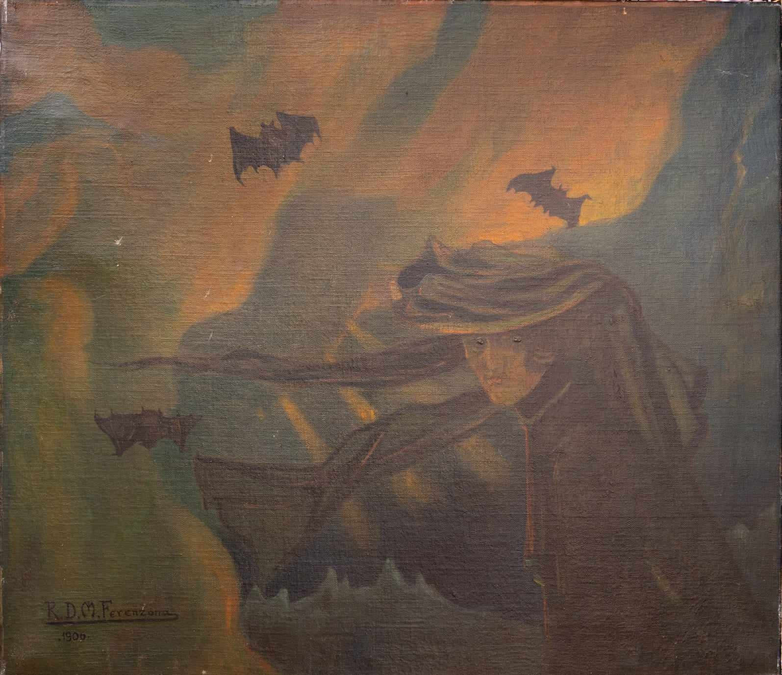 Raoul Dal Molin Ferenzona, Donna con cappello e pipistrelli (1906; olio su tela, 68 x 76 cm; Roma, Collezione privata)