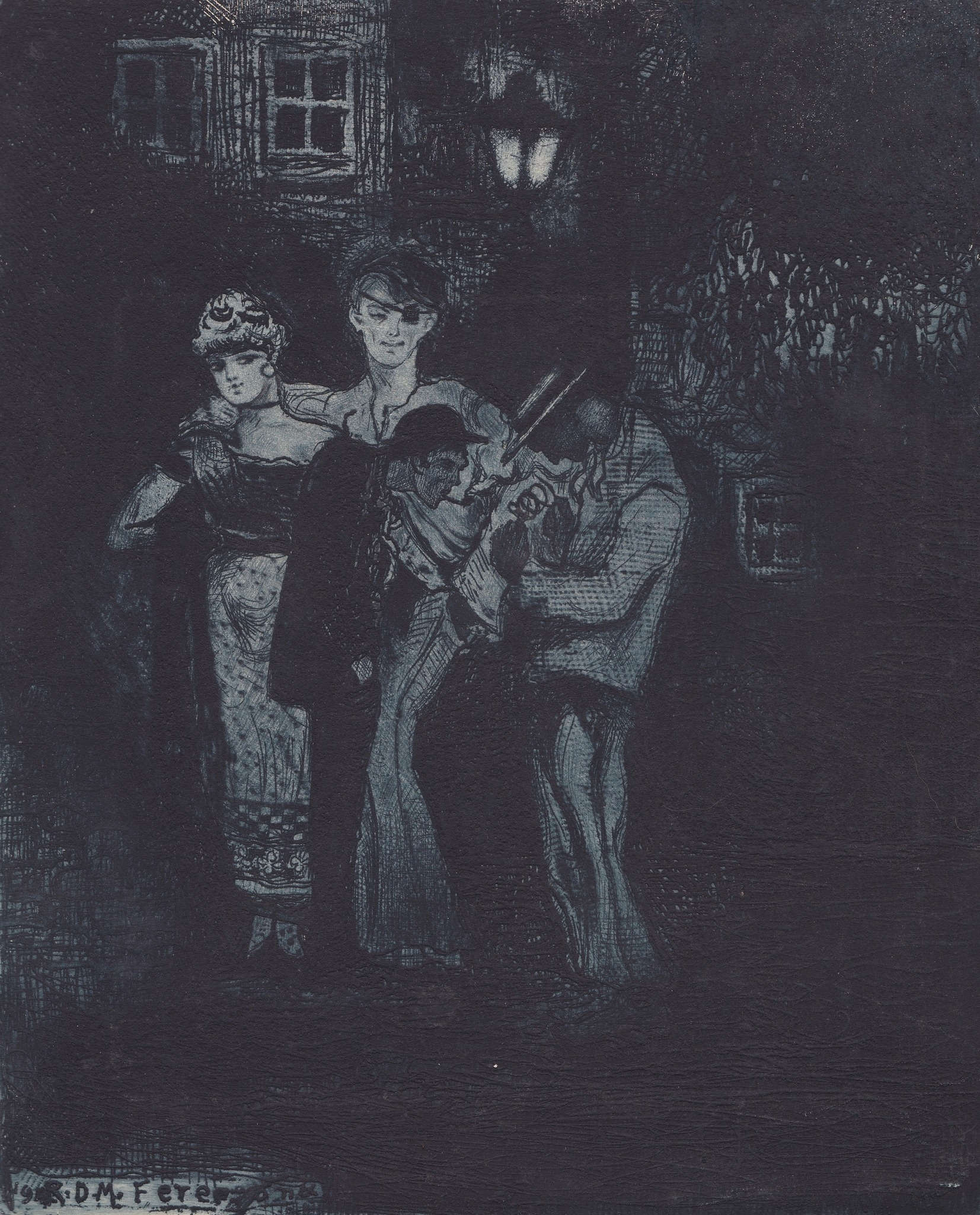 Raoul Dal Molin Ferenzona, I ladri (1914; acquaforte, 215 x 175 mm; Collezione privata)