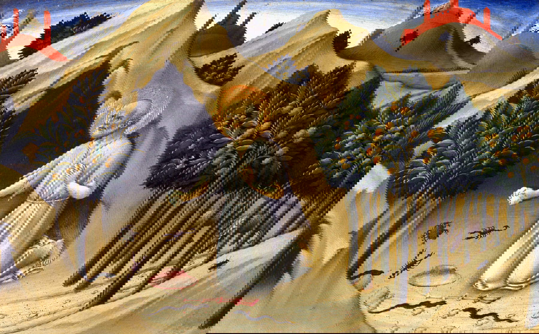 Sano di Pietro, St. Jerome in the Desert, panel from the predella of the Gesuati Polyptych (1444; panel, 23 x 36 cm; Paris, Louvre)