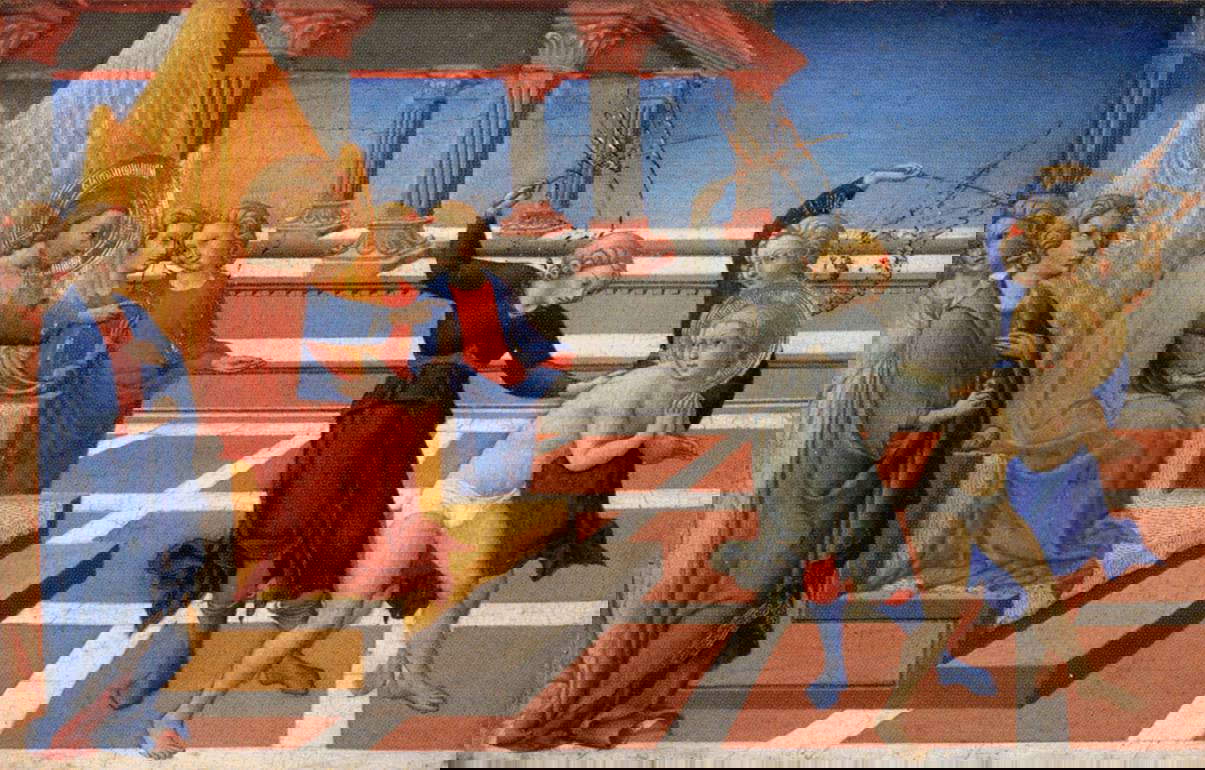 Sano di Pietro, The Dream of Saint Jerome, panel from the predella of the Polyptych of the Gesuati (1444; panel, 23 x 35 cm; Paris, Louvre)