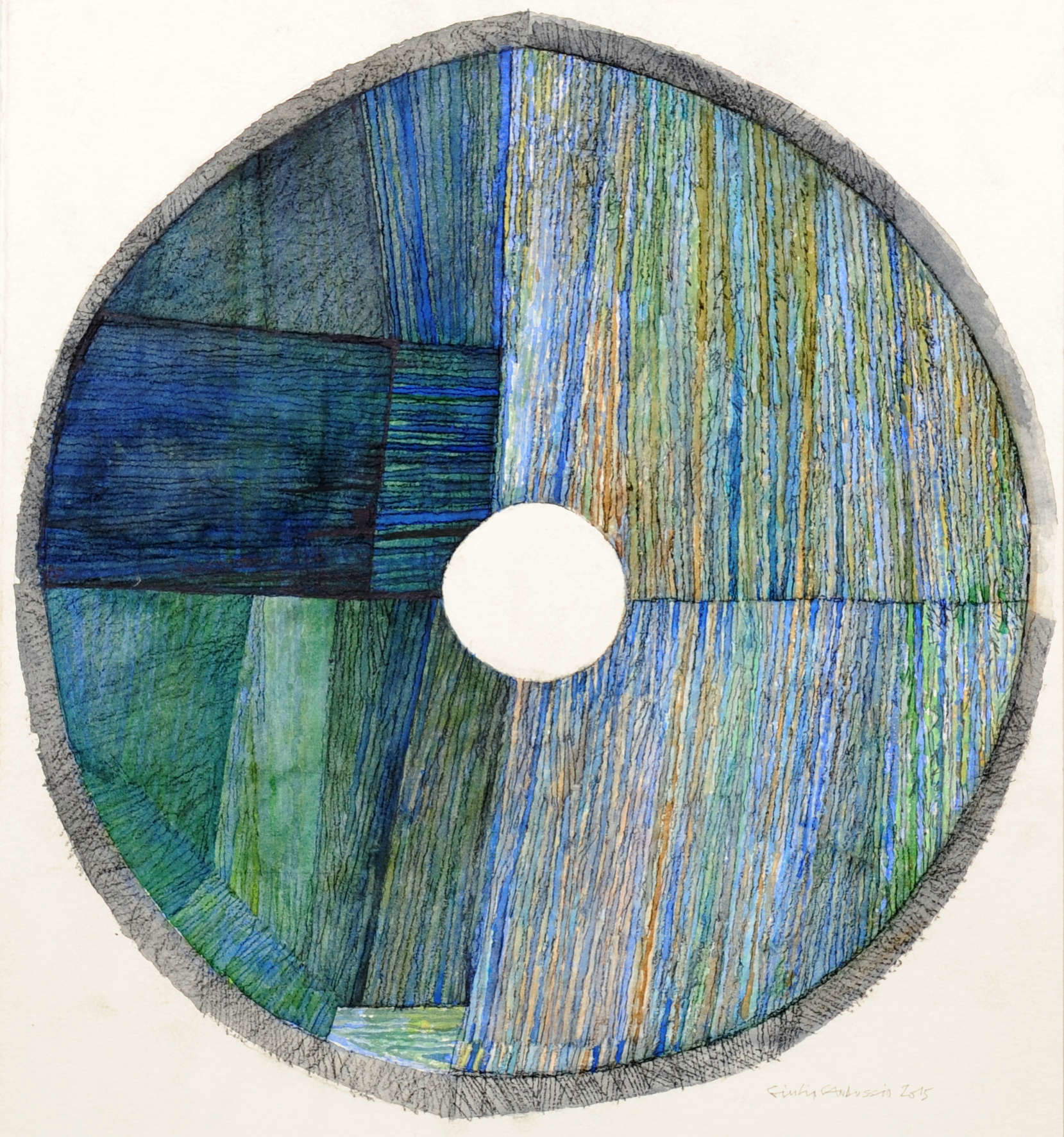 Giulio Candussio, Viaggio nella corrente (tecnica mista su carta, diametro 32 cm) Giulio Candussio, Viaggio nella corrente (tecnica mista su carta, diametro 32 cm)