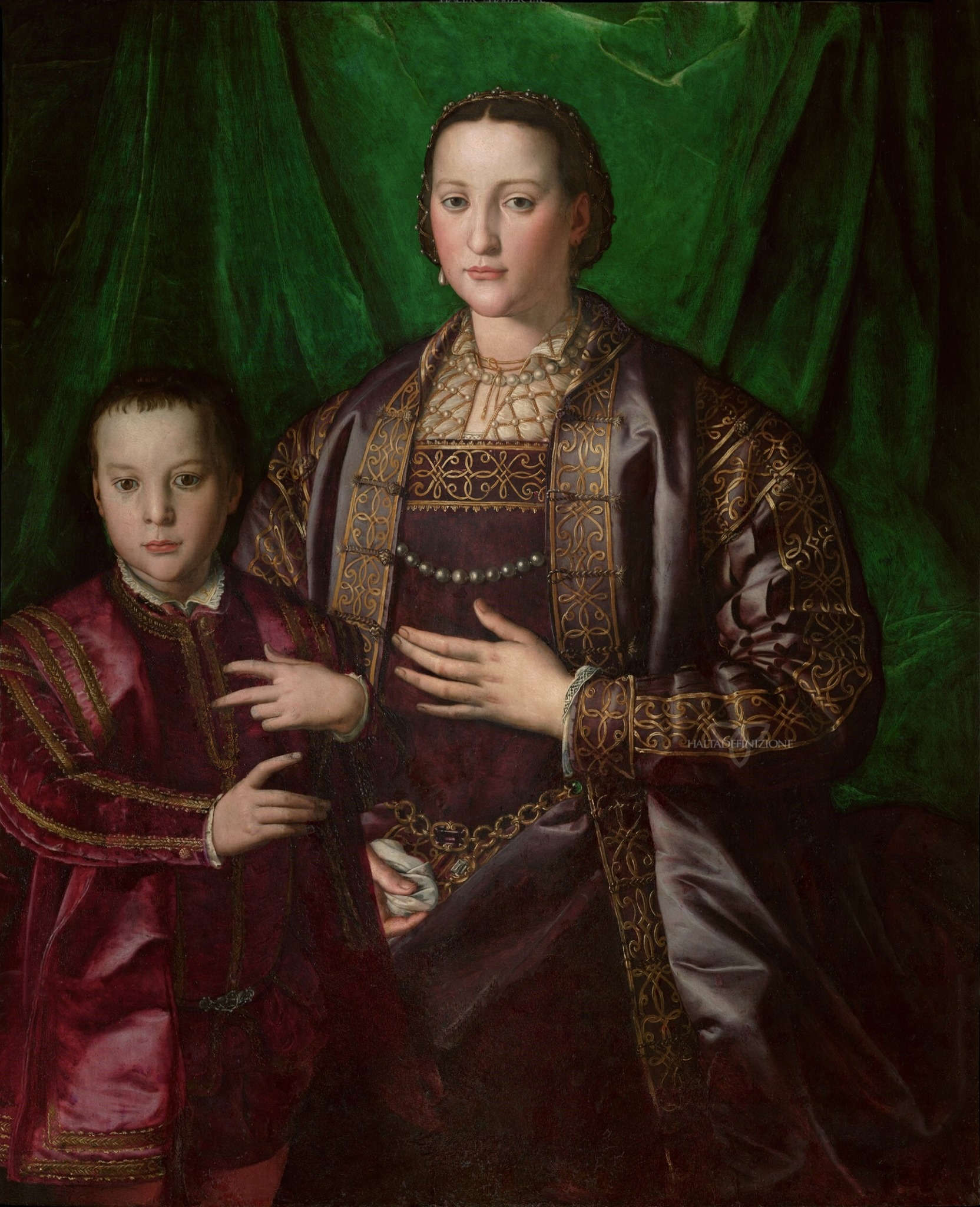 Bronzino, Retrato de Leonor de Toledo con su hijo Francisco (1549; óleo sobre tabla, 114 x 95 cm; Pisa, Palacio Real) Bronzino, Retrato de Leonor de Toledo con su hijo Francisco (1549; óleo sobre tabla, 114 x 95 cm; Pisa, Palacio Real)