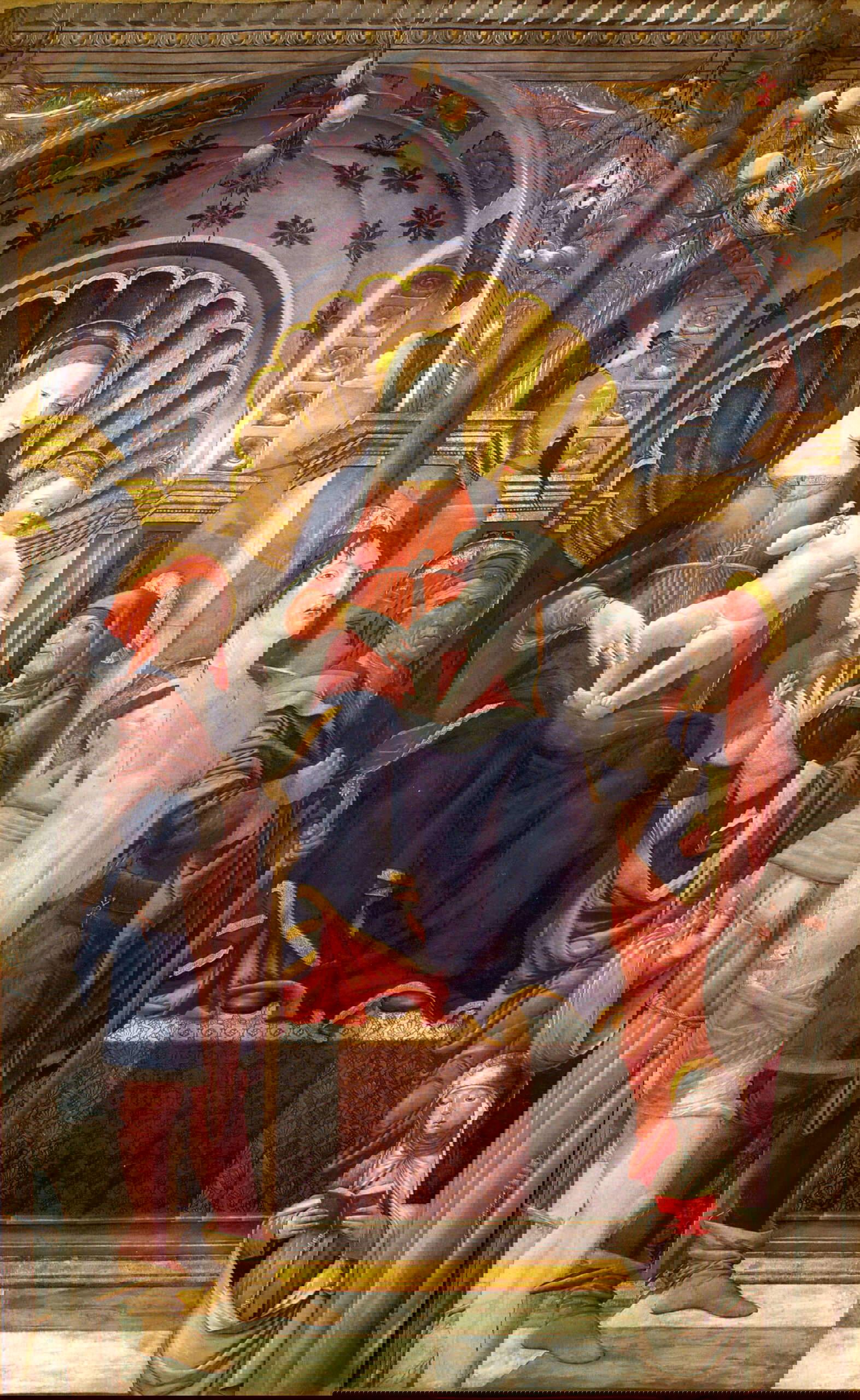 Giovanni Antonio Bazzi, Madonna und Kind mit Heiligen, bekannt als Pala Tacoli (um 1490; Tempera auf Leinwand, 224 x 138 cm)