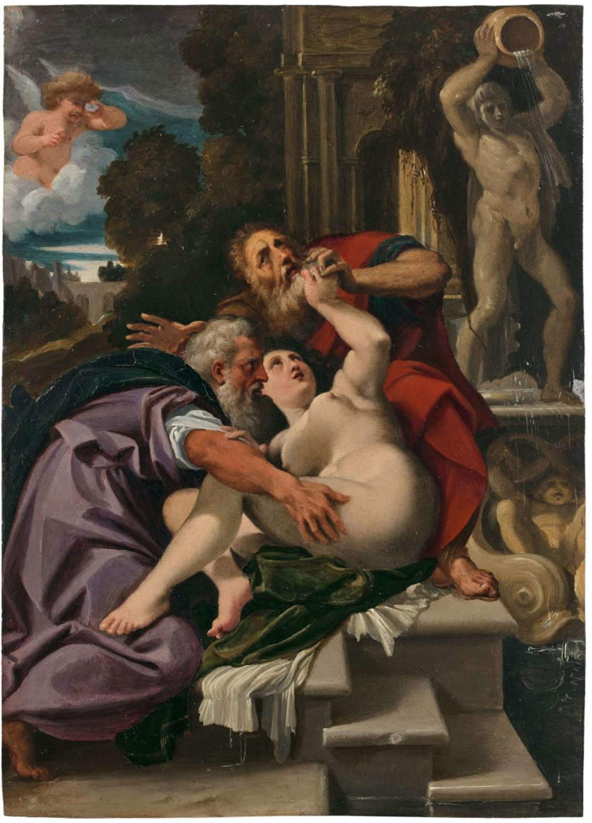 Ludovico Carracci, Susanna und die alten Männer (Öl auf Kupfer, 34 x 24 cm)