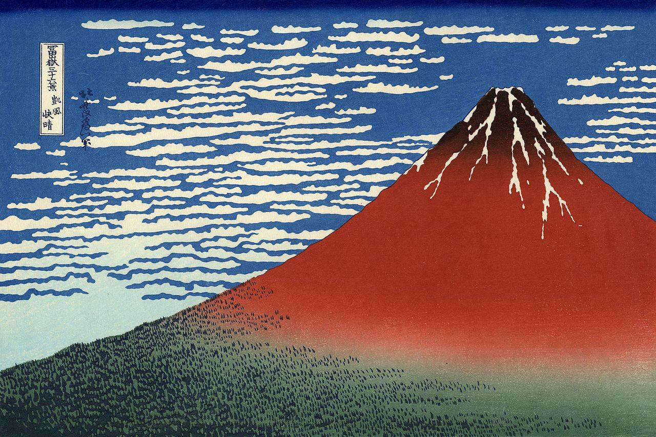Katsushika Hokusai, Klarer Tag mit Südwind [Roter Fuji] (Gaifu kaisei), aus der Serie 
