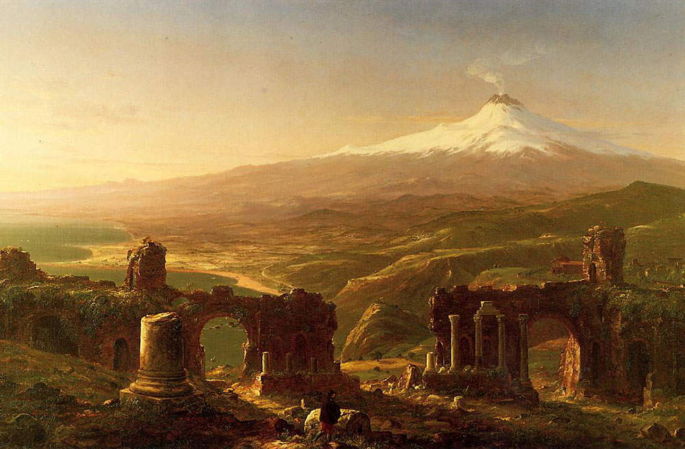 Thomas Cole, Mont Aetna vu de Taormine (1843 ; huile sur toile, 199,8 x 206,4 cm ; Hartford, Wadsworth Atheneum)