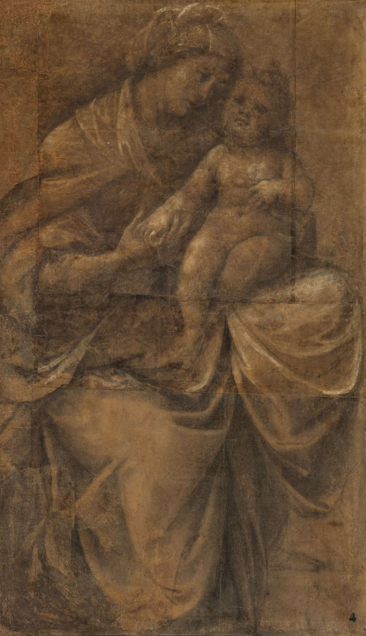 Gaudenzio Ferrari, Vierge à l'enfant (vers 1530-1535 ; fusain, aquarelle, craie, plomb blanc et terre au pinceau ; Turin, Pinacothèque Albertine, inv. 304)