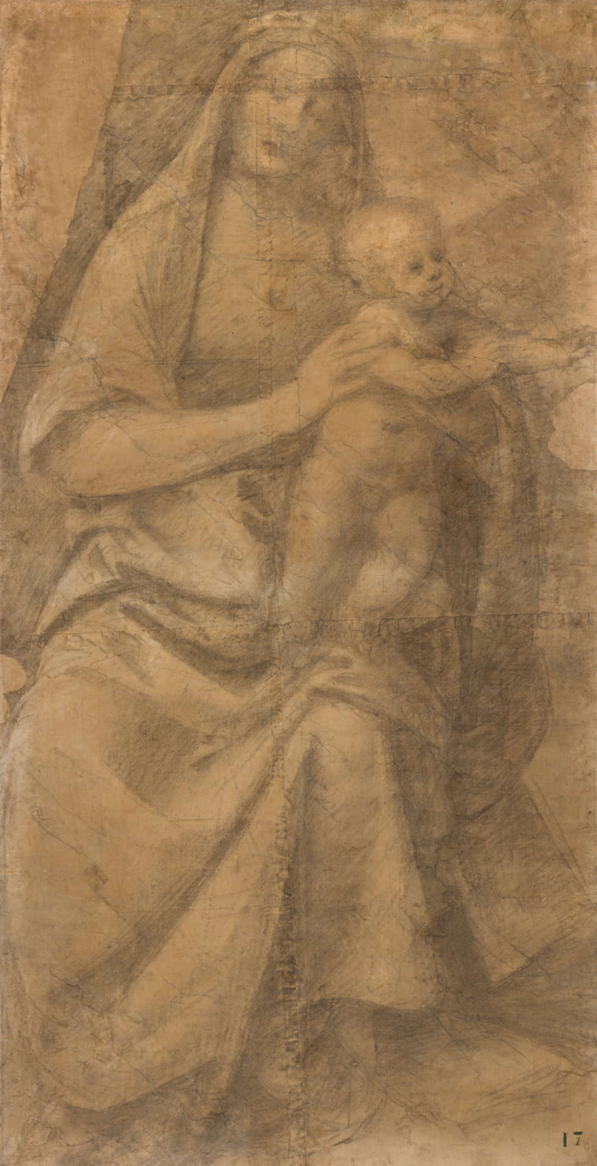 Gaudenzio Ferrari, Vierge à l'enfant (1539-1546 ; fusain et crayon noir avec craie ; Turin, Pinacothèque Albertine, inv. 317)