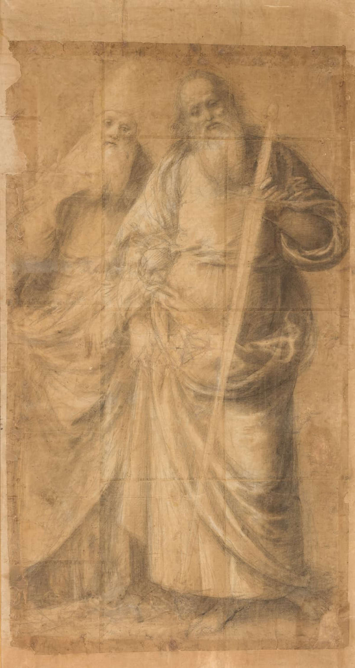 Gaudenzio Ferrari, Saint Agabio de Novare et Saint Paul (vers 1514 ; fusain avec crayon noir et élévations à la craie ; Turin, Pinacothèque Albertine, inv. 302)