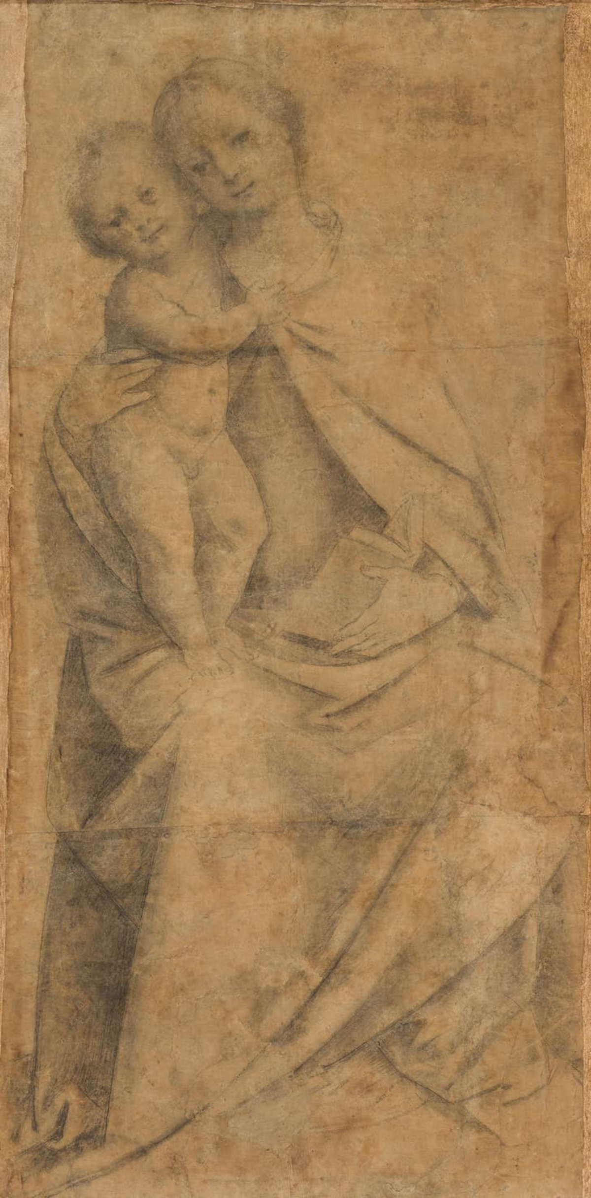 Gerolamo Giovenone, Vierge à l'enfant (vers 1530-1531 ; fusain et crayon, 103,6 &times; 52,4 cm ; Turin, Pinacothèque Albertine, inv. 336)