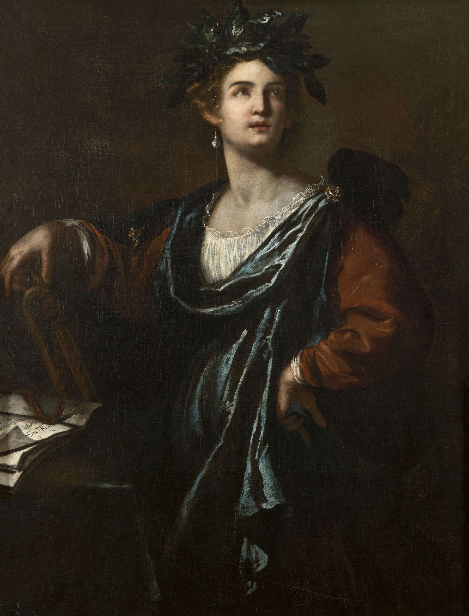 Artemisia Gentileschi, Clio, Muse de l'histoire (1632 ; huile sur toile, 127,6 x 97,2 cm ; Pise, Palazzo Blu)