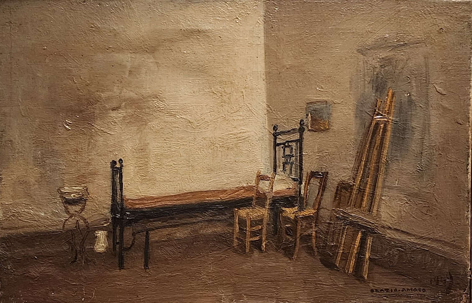 Orazio Amato, Melancholisches Interieur (1949; Öl auf Leinwand, 29 x 44 cm; Sammlung Amato Erben) Orazio Amato, Melancholisches Interieur (1949; Öl auf Leinwand, 29 x 44 cm; Sammlung Amato Erben)