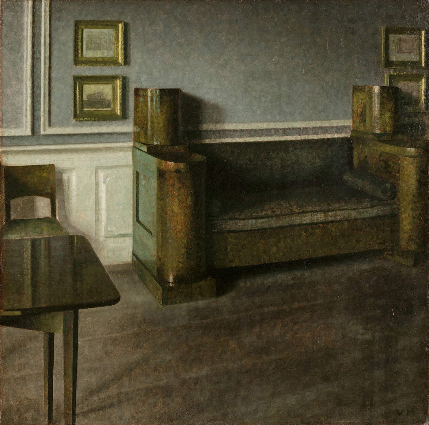 Vilhelm Hammershøi, Interieur mit Sofa (1907; Öl auf Leinwand, 55 x 55 cm; Kopenhagen, Ordrupgaard, Inv. 386) Vilhelm Hammershøi, Interieur mit Sofa (1907; Öl auf Leinwand, 55 x 55 cm; Kopenhagen, Ordrupgaard, Inv. 386)