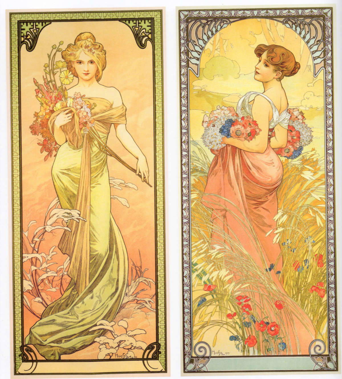 Alphonse Mucha, Die Jahreszeiten: Frühling und Sommer Alphonse Mucha, Die Jahreszeiten: Frühling und Sommer