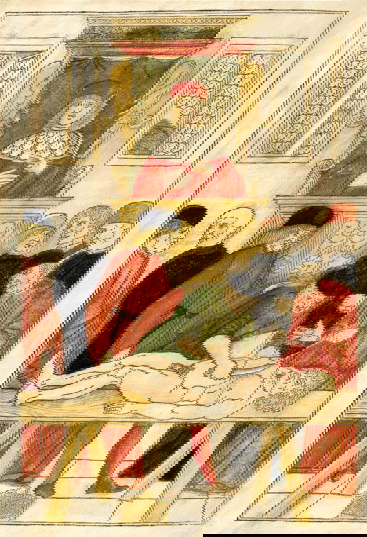 Johannes de Ketham, Fas[c]iculo de medicina, Venecia, Giovanni y Gregorio de Gregori (1494; libro impreso con xilografías acuareladas 52 c., in-folio; Padua, Centro de Historia de la Universidad de Padua, CSU.S.A.146)