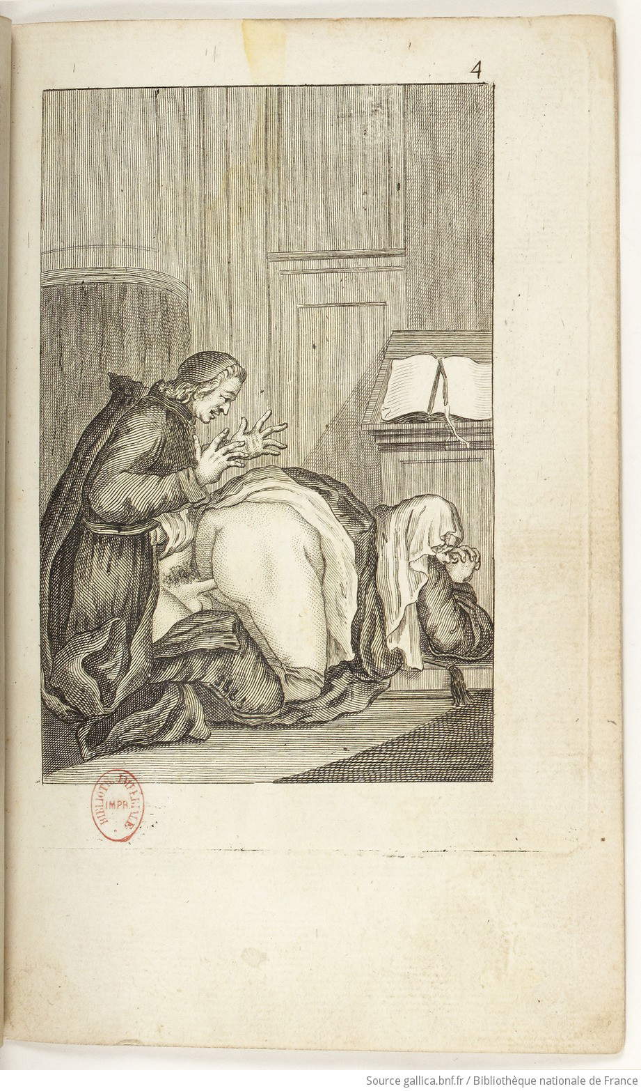 Padre Dirrag somministra il cordone di san Francesco a Mademoiselle Éradice, illustrazione per il libro Thérèse Philosophe, attribuito a Jean-Baptiste Boyer d'Argens, ed. 1748 (Parigi, Bibliothèque nationale de France) Padre Dirrag somministra il cordone di san Francesco a Mademoiselle Éradice, illustrazione per il libro Thérèse Philosophe, attribuito a Jean-Baptiste Boyer d'Argens, ed. 1748 (Parigi, Bibliothèque nationale de France)