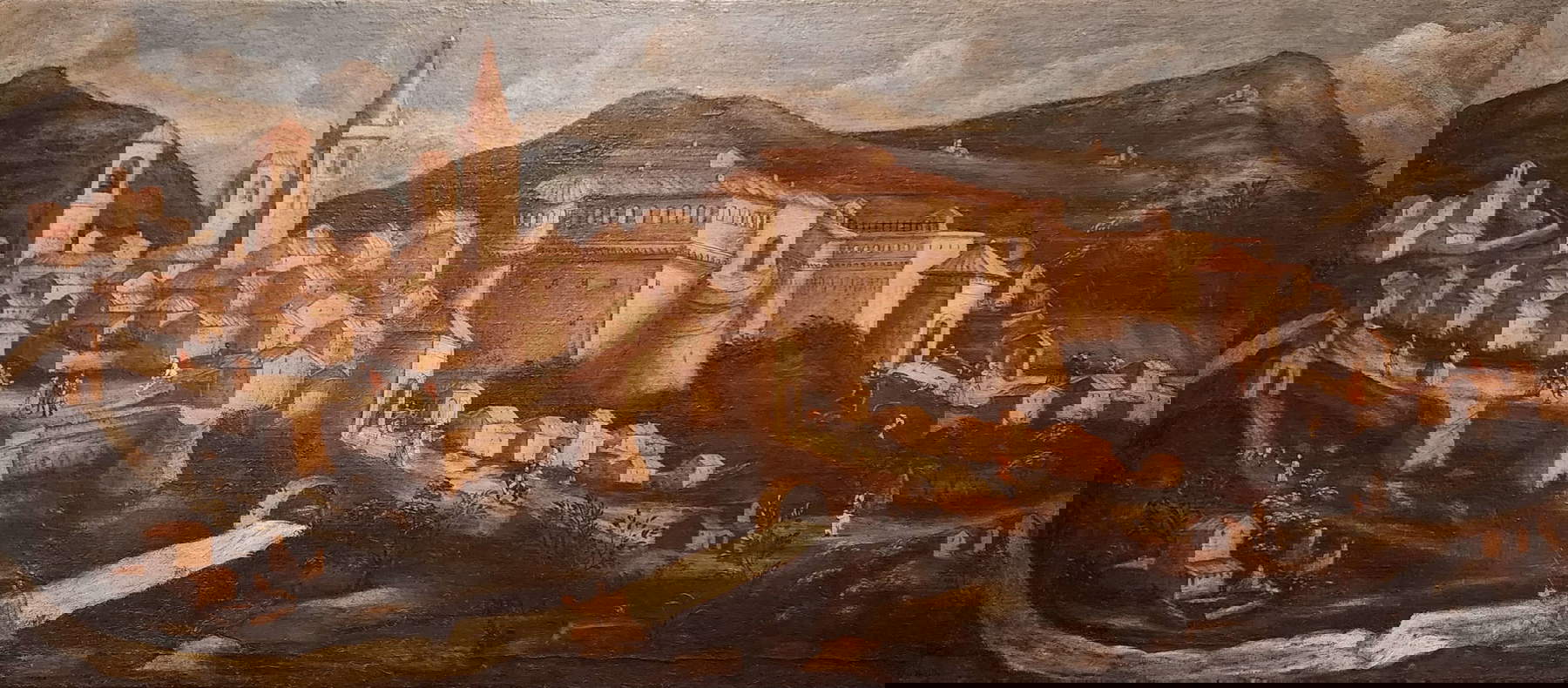 Artista desconocido, Vista de Urbania (siglo XVIII; óleo sobre lienzo; Urbania, Museo Civico di Palazzo Ducale)