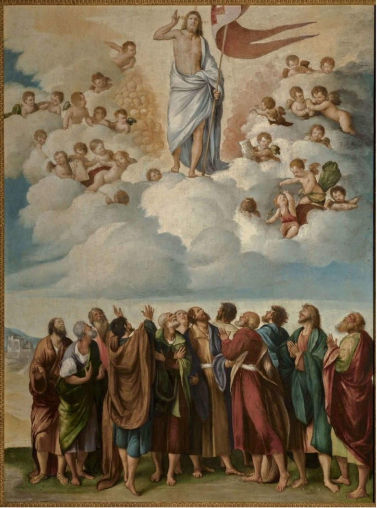 Giovanni Girolamo Savoldo, Ascensión de Cristo con los Doce Apóstoles (óleo sobre lienzo; Ferrara, Pinacoteca Nazionale) Giovanni Girolamo Savoldo, Ascensión de Cristo con los Doce Apóstoles (óleo sobre lienzo; Ferrara, Pinacoteca Nazionale)