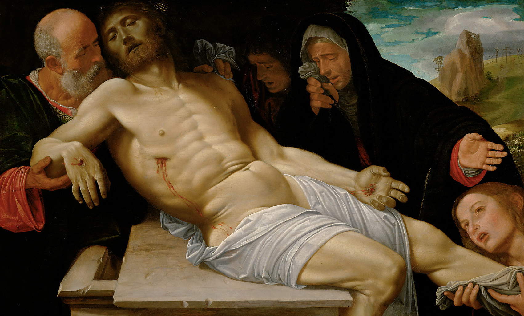 Giovanni Girolamo Savoldo, Lamentación por Cristo muerto (1513-1520; óleo sobre tabla, 72,5 x 118,5 cm; Viena, Kunsthistorisches Museum) Giovanni Girolamo Savoldo, Lamentación por Cristo muerto (1513-1520; óleo sobre tabla, 72,5 x 118,5 cm; Viena, Kunsthistorisches Museum)