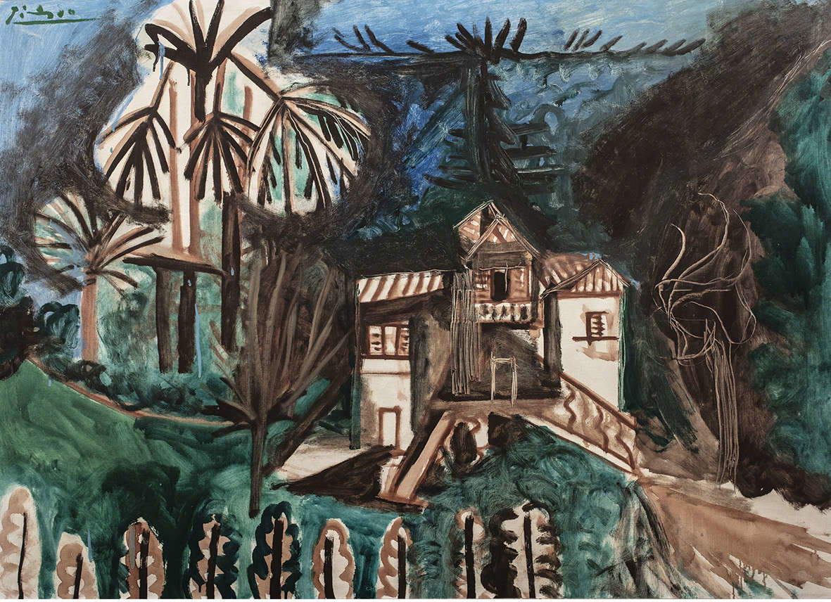 Pablo Picasso, Paisaje de Vallauris (1958; óleo sobre lienzo, 111 x 148 cm; Colección particular) © Succession Picasso, by SIAE 2024 Pablo Picasso, Paisaje de Vallauris (1958; óleo sobre lienzo, 111 x 148 cm; Colección particular) © Succession Picasso, by SIAE 2024