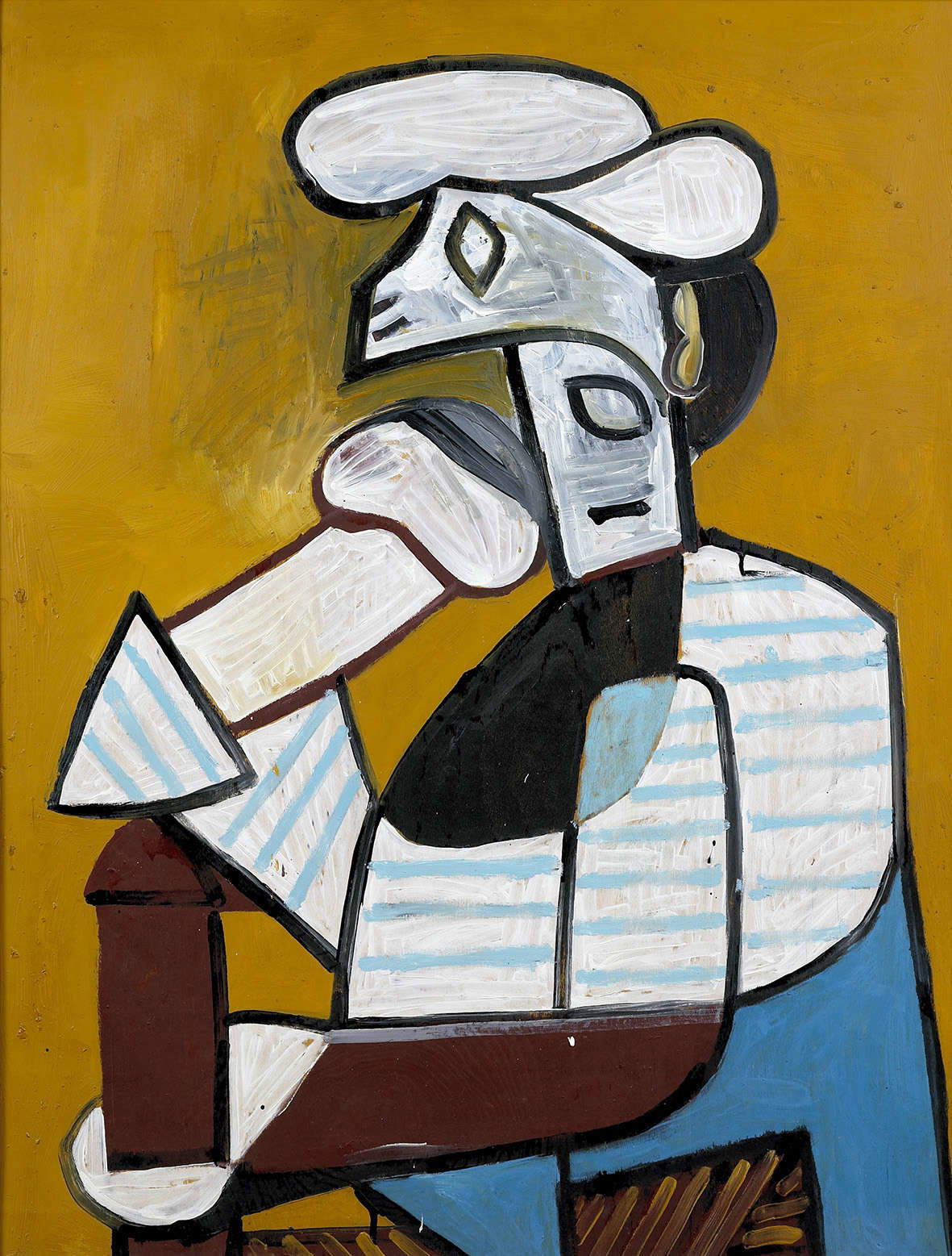 Pablo Picasso, Pescador sentado con gorra (3 de noviembre de 1946; óleo sobre contrachapado, 106,5 x 82,5 cm; Antibes, Museo Picasso, donación del artista en 1946) © Sucesión Picasso, por SIAE 2024 Pablo Picasso, Pescador sentado con gorra (3 de noviembre de 1946; óleo sobre contrachapado, 106,5 x 82,5 cm; Antibes, Museo Picasso, donación del artista en 1946) © Sucesión Picasso, por SIAE 2024