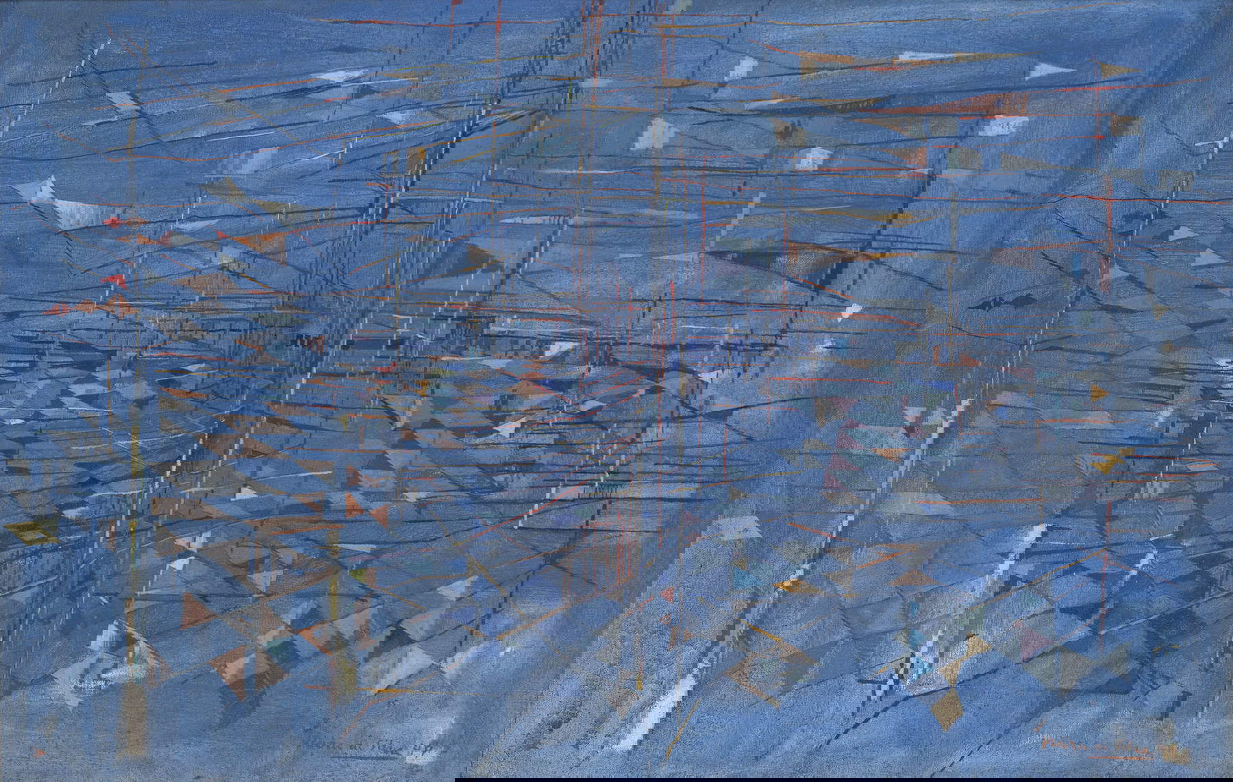 Maria Helena Vieira da Silva, Festa veneziana (F&ecirc;te v&eacute;nitienne) (1949; olio su tela, 65 x 100 cm; Francia, Collezione privata). Su concessione di Galerie Jeanne Bucher Jaeger, Parigi- Lisbona &copy; Maria Helena Vieira da Silva, by SIAE 2025