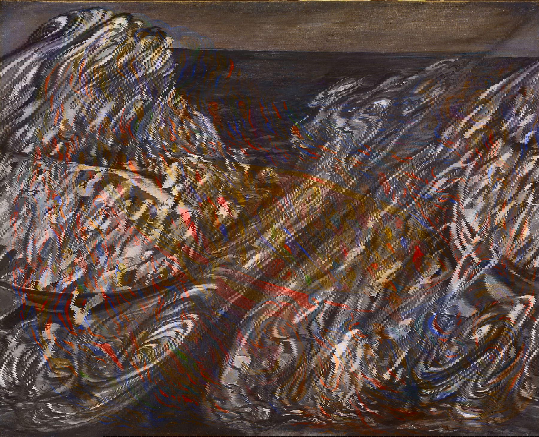 Maria Helena Vieira da Silva, Storia marittima tragica o Naufragio (Hist&oacute;ria tr&aacute;gico mar&iacute;tima ou Naufrage) (1944; olio su tela, 81,5 x 100 cm; Lisbona, CAM &ndash; Centro de Arte Moderna Gulbenkian) &copy; Maria Helena Vieira da Silva, by SIAE 2025