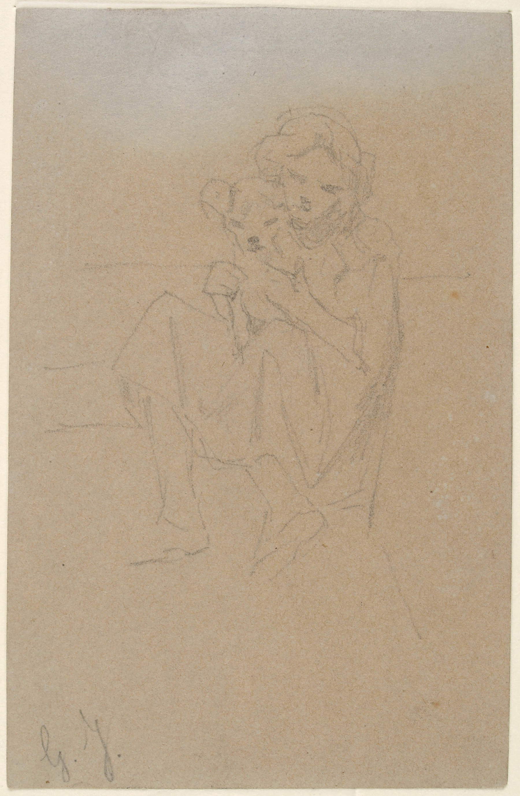 Giovanni Fattori, Woman with Dog (ca. 1875-1880; graphite drawing, 110 &times; 70 mm; Rome, Central Institute for Graphics, inv. D-FN3979)
