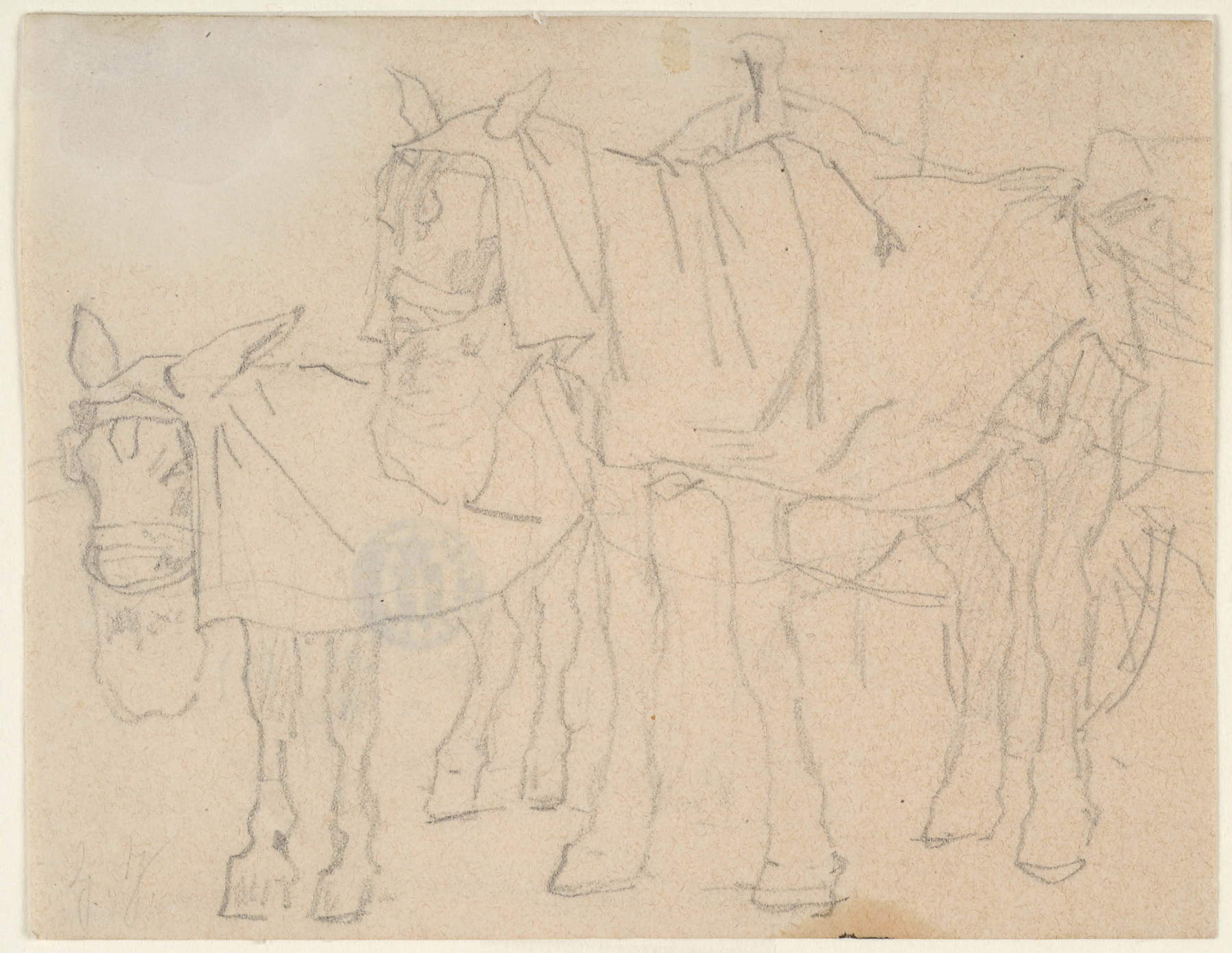 Giovanni Fattori, Studio per la sosta alle Cascine (c. 1880; graphite drawing, 95 &times; 121 mm; Rome, Central Institute for Graphics, inv. D-FN3976)