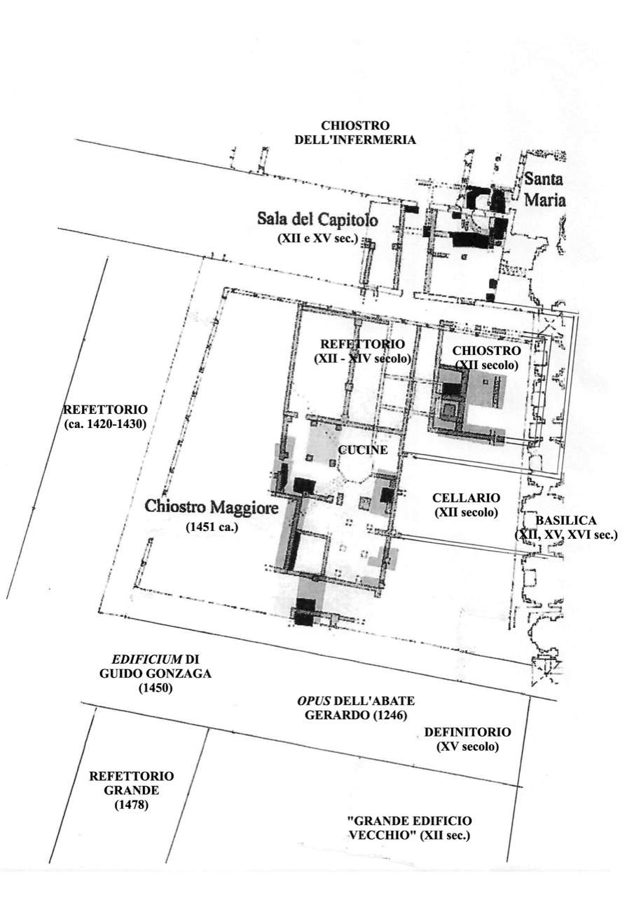 Vergleichender Plan des Hauptkerns des Klosters zwischen dem 13. und 15.