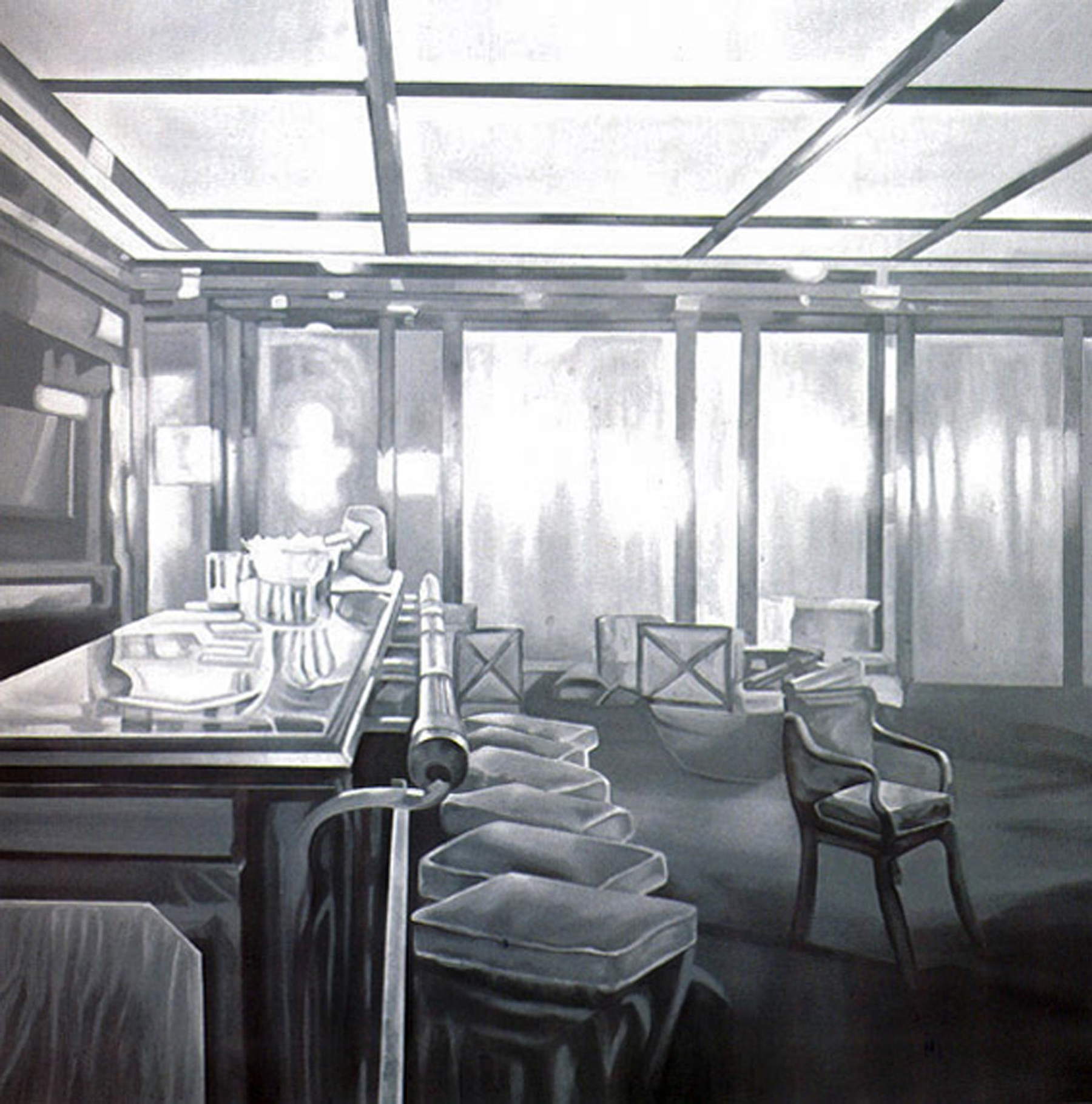 Gianmarco Montesano, Au caf&eacute; des rendez-vous manqu&eacute;s (2005 ; huile sur toile, 200 x 200 cm)