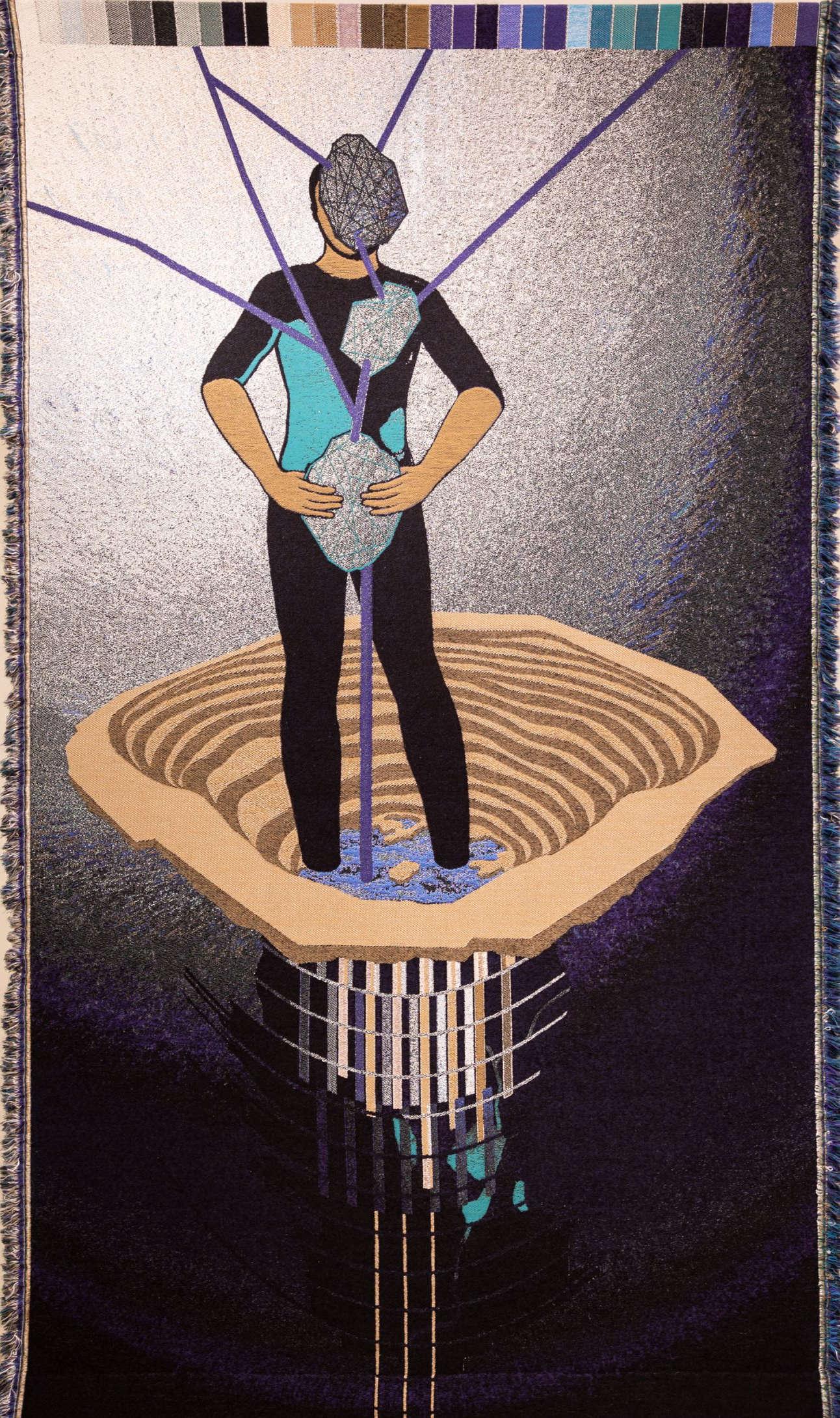 Otobong Nkanga, Infinite Yield (2015; Wandteppich, gewebte Viskose, Merino, Bio-Baumwolle, Mohair, 288 x 175 cm, Aufl. 6/6)